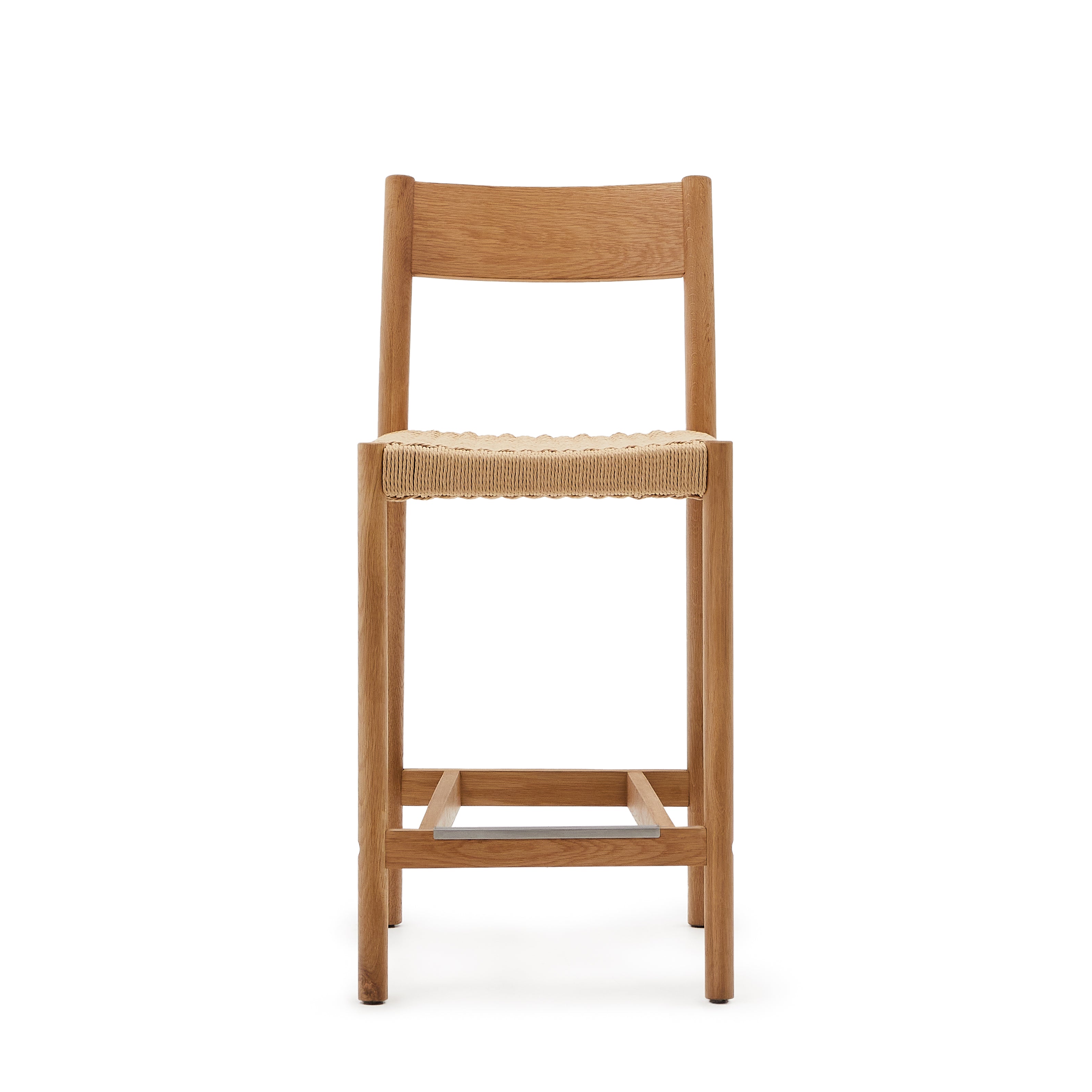 Yalia stool with a backrest in solid oak wood in a natural finish,and rope cord seat, 65 cm FSC 100% - Product Image