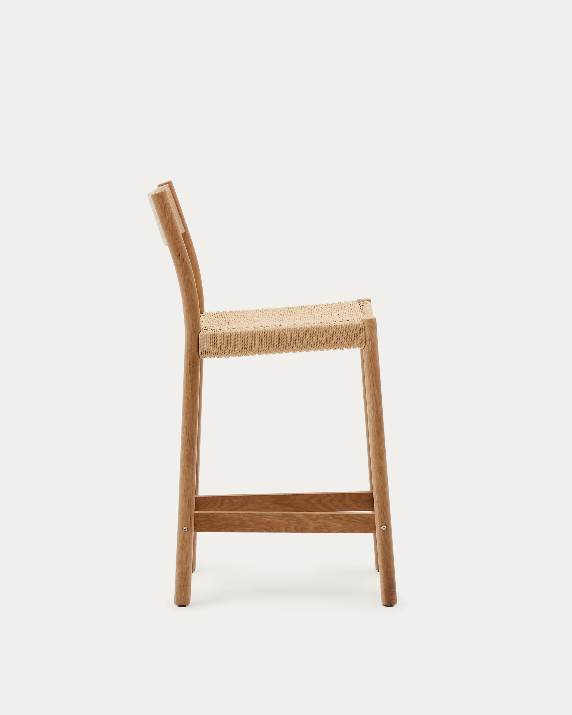 Yalia stool with a backrest in solid oak wood in a natural finish,and rope cord seat, 65 cm FSC 100% - Product View