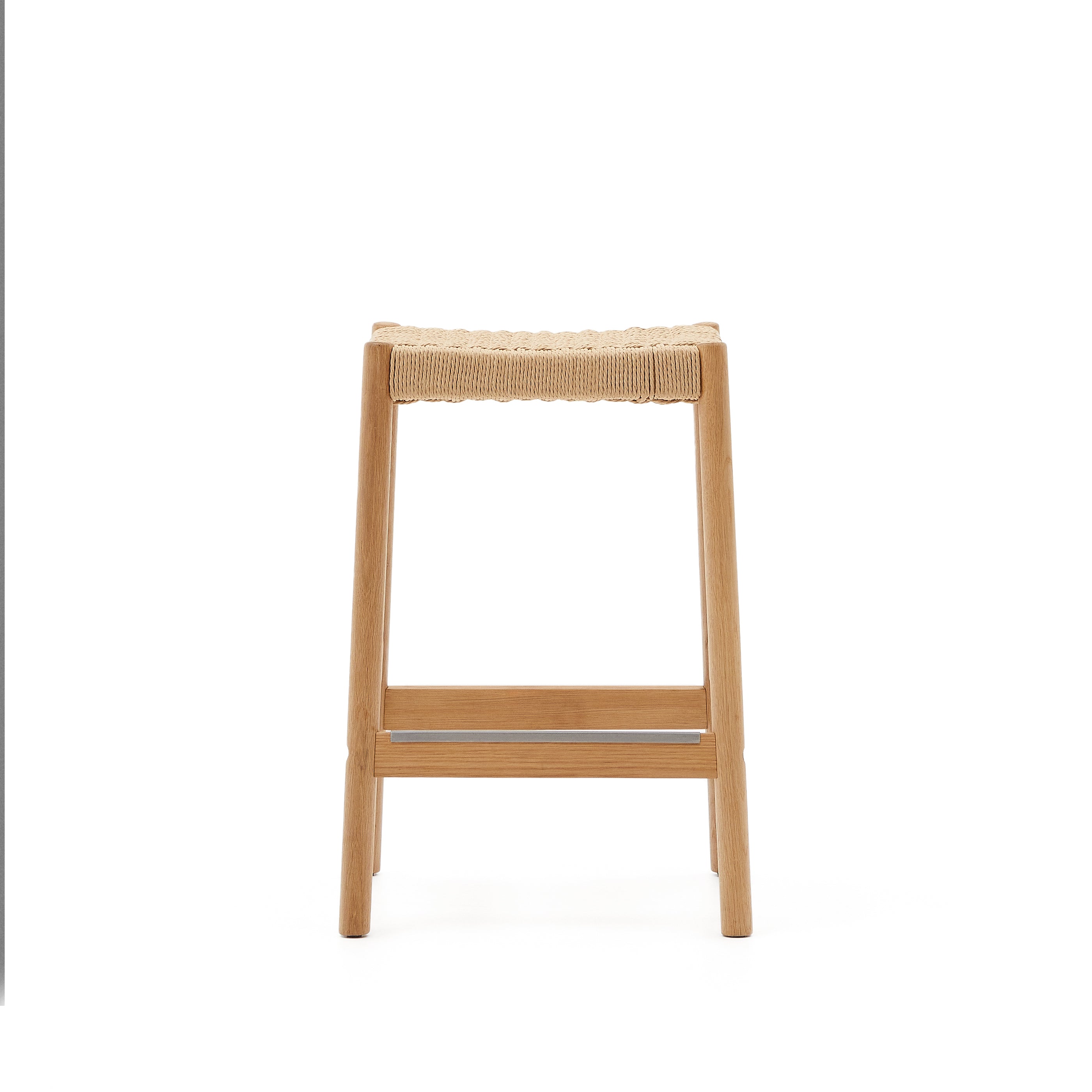 Yalia stool in solid oak wood in a natural finish and rope cord, height 65 cm FSC 100% - Product Image
