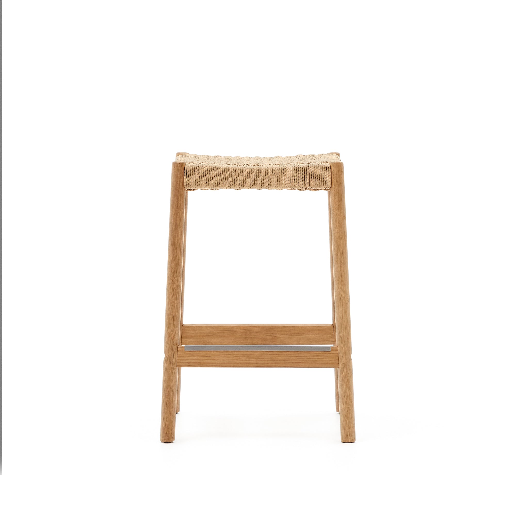 Yalia stool in solid oak wood in a natural finish and rope cord, height 65 cm FSC 100% - Product Image