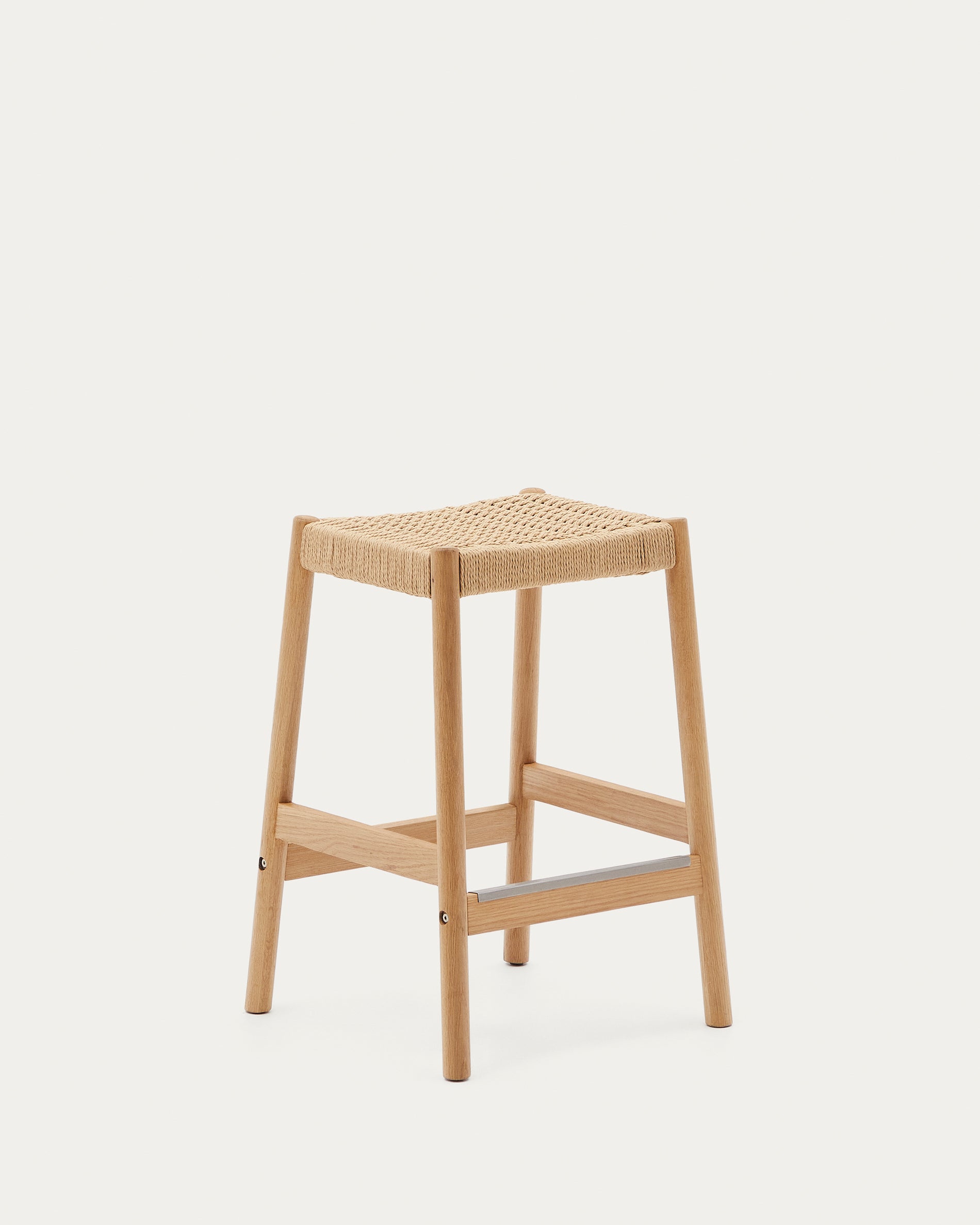 Yalia stool in solid oak wood in a natural finish and rope cord, height 65 cm FSC 100% - Product View