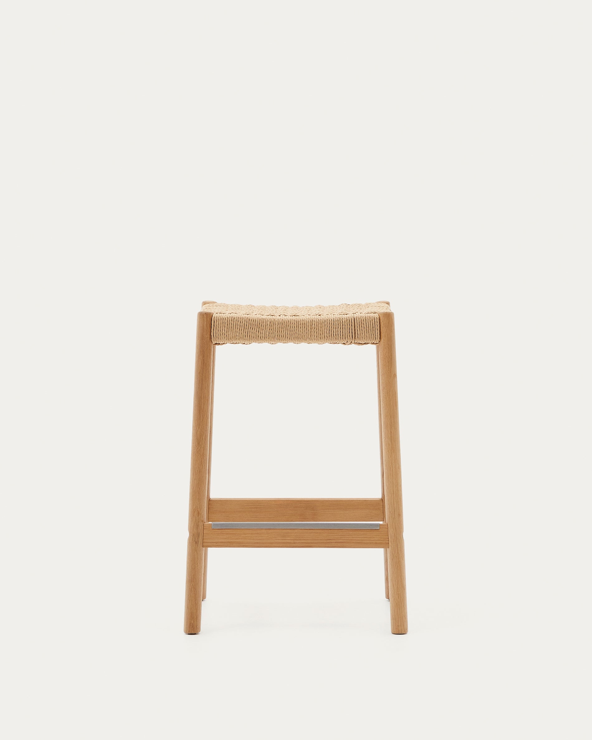 Yalia stool in solid oak wood in a natural finish and rope cord, height 65 cm FSC 100% - Product View