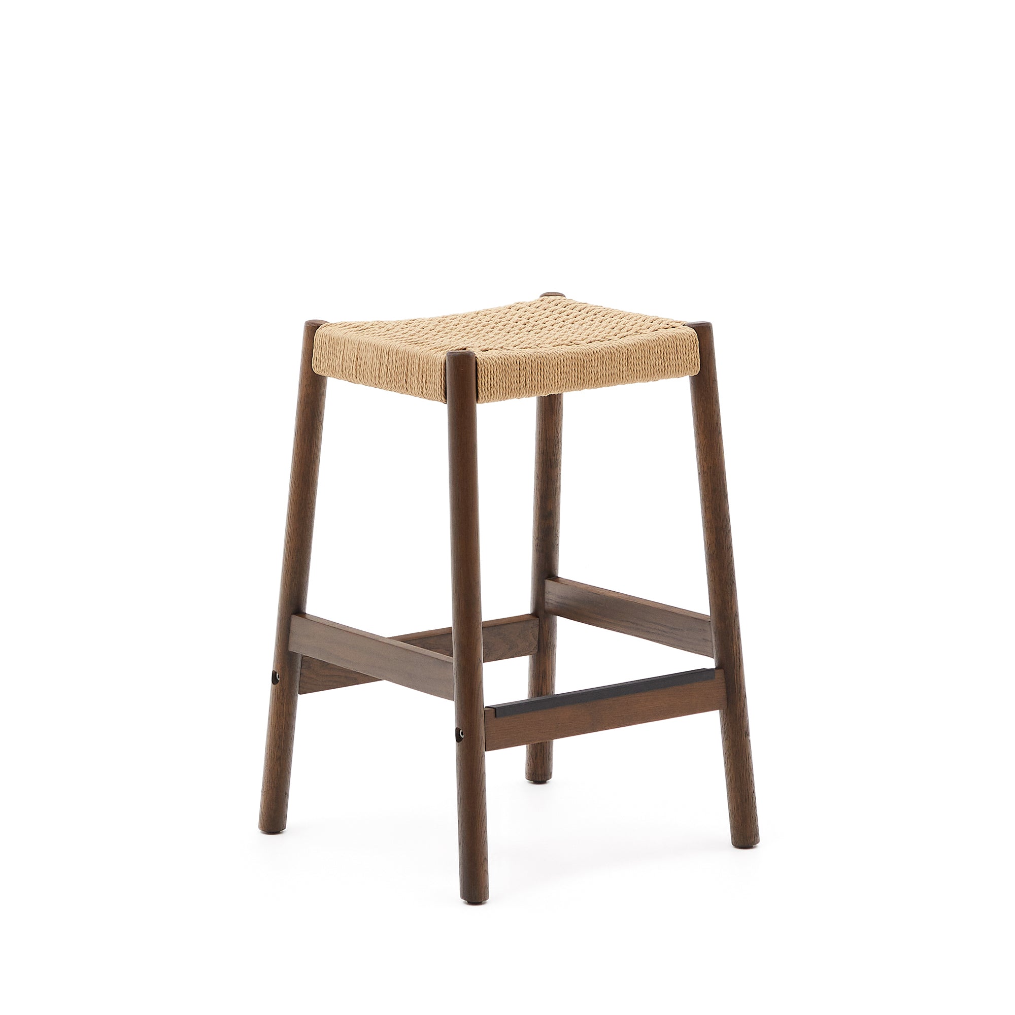Yalia stool in solid oak wood in a walnut finish and rope cord, height 65 cm FSC 100% - Product Image