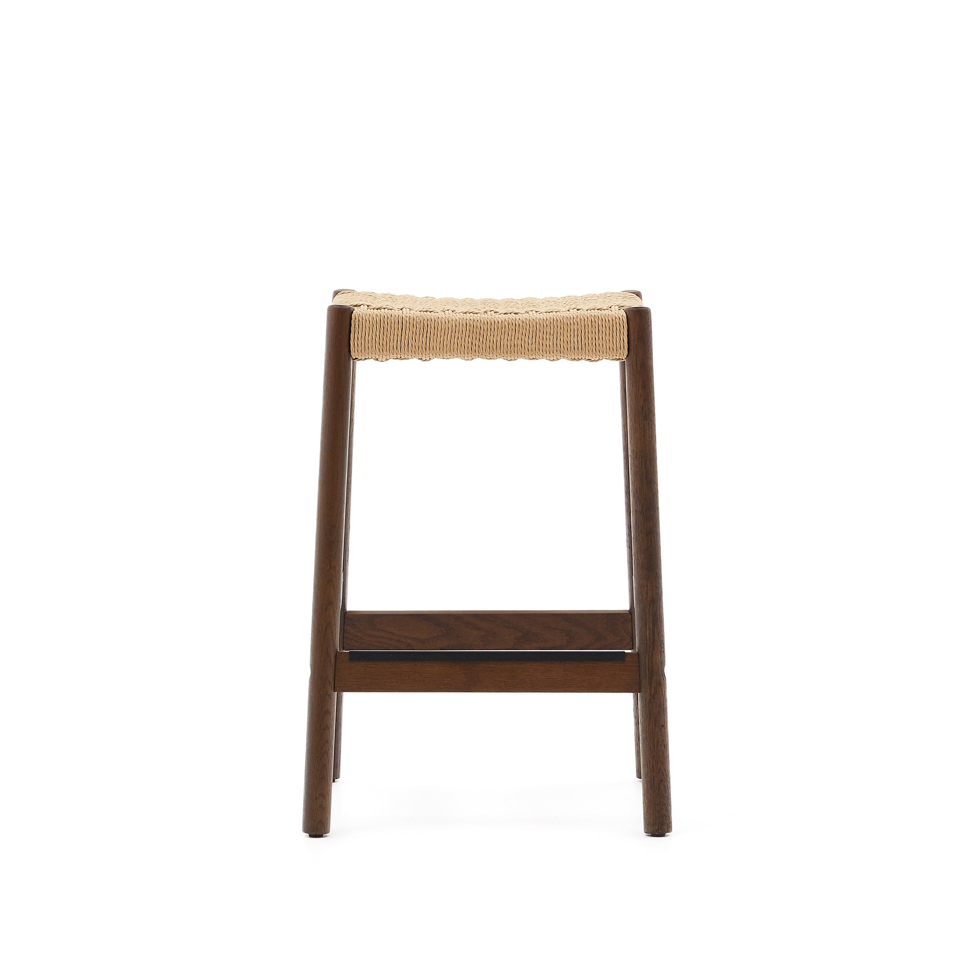 Yalia stool in solid oak wood in a walnut finish and rope cord, height 65 cm FSC 100% - Product Image