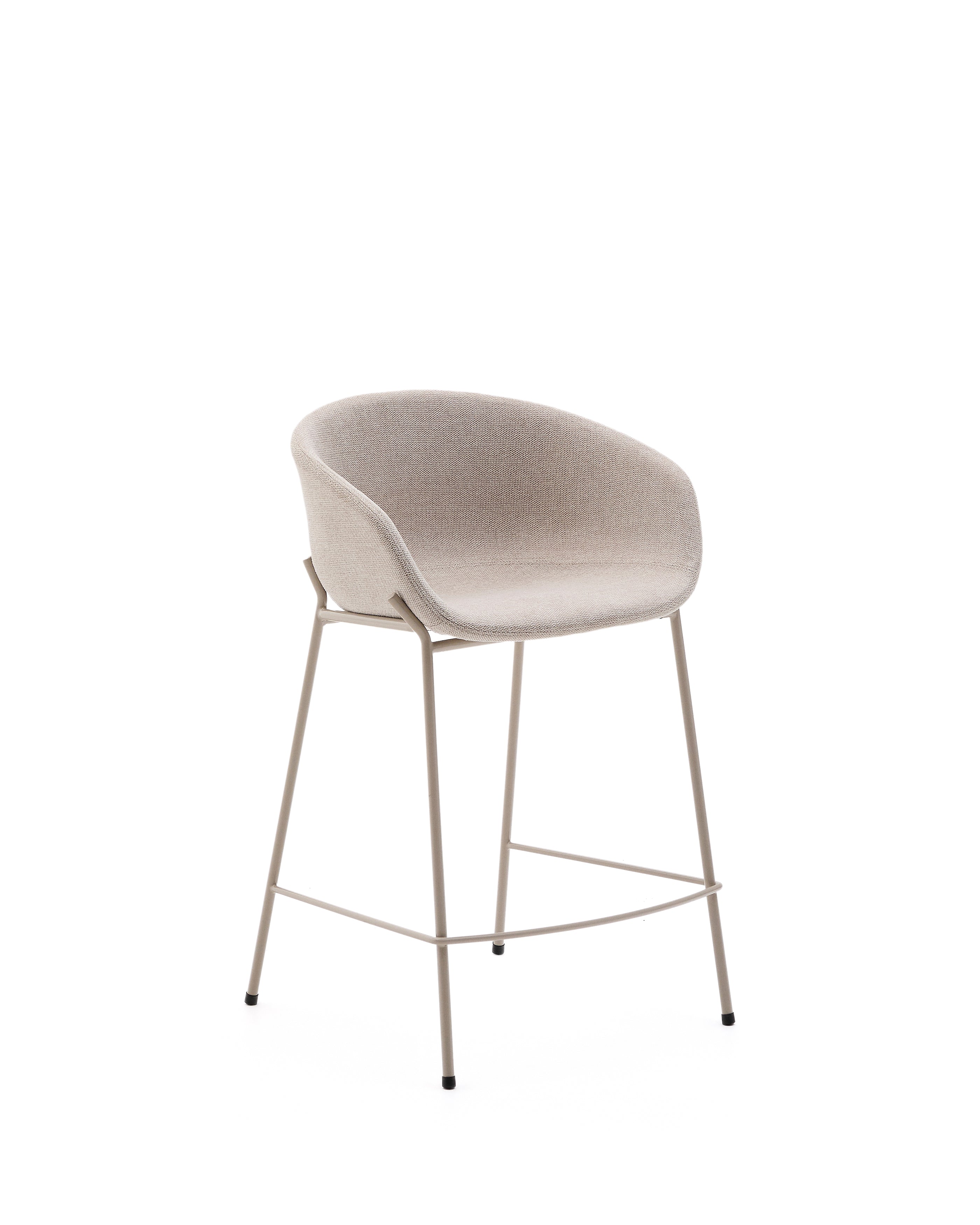 Yvette stool in beige chenille and steel legs in a beige finish, 65 cm high - Product Image