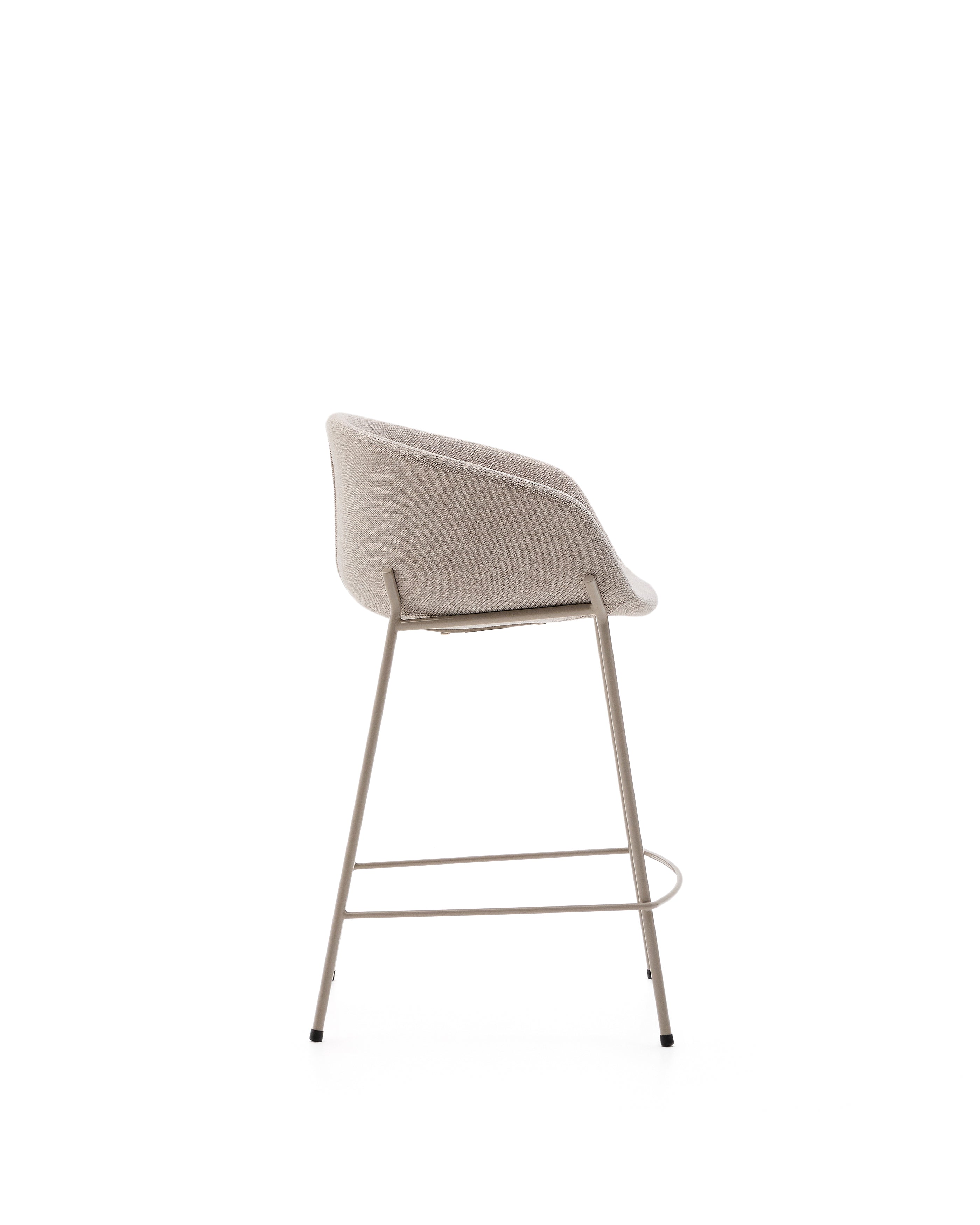 Yvette stool in beige chenille and steel legs in a beige finish, 65 cm high - Product Image