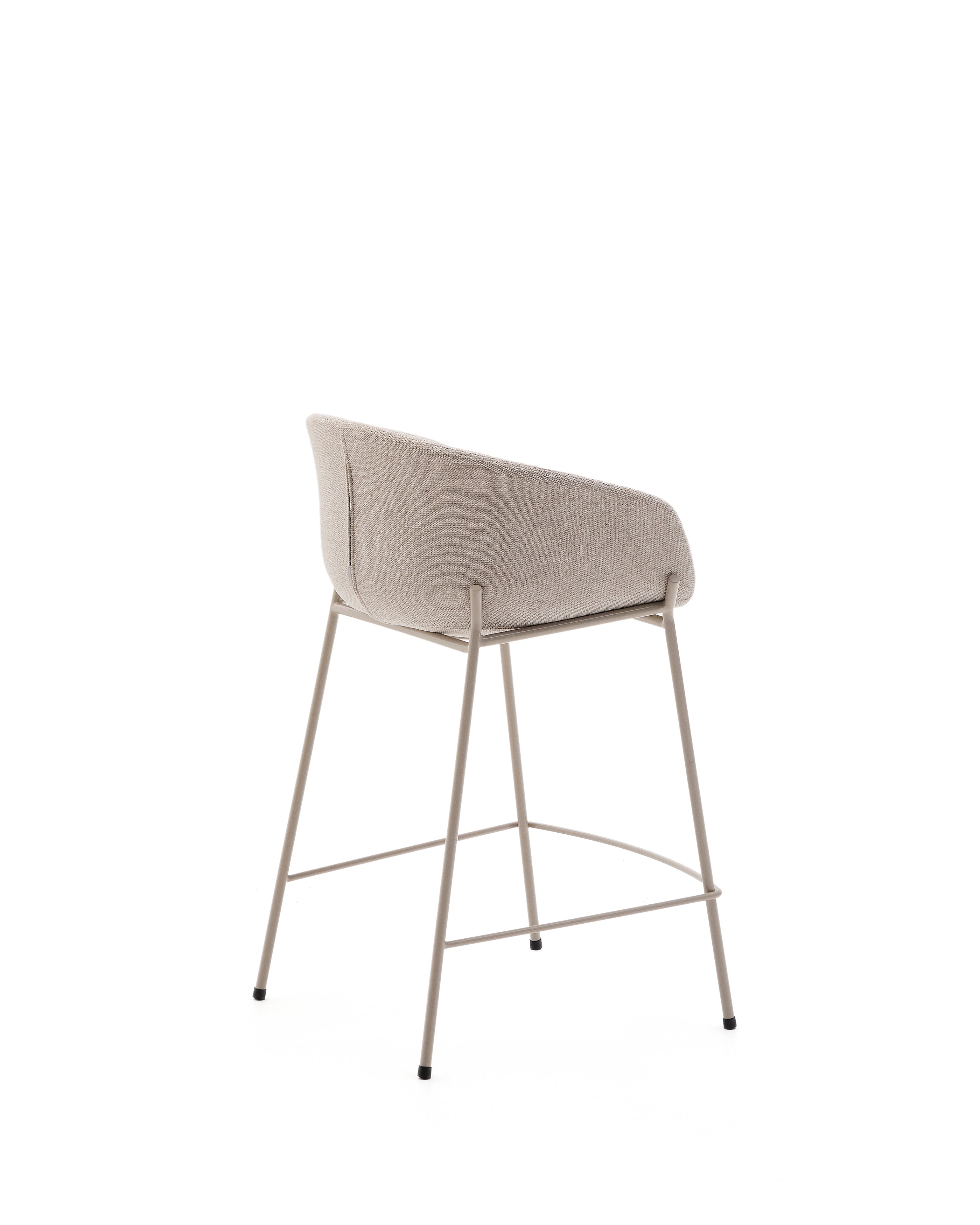 Yvette stool in beige chenille and steel legs in a beige finish, 65 cm high - Product Image
