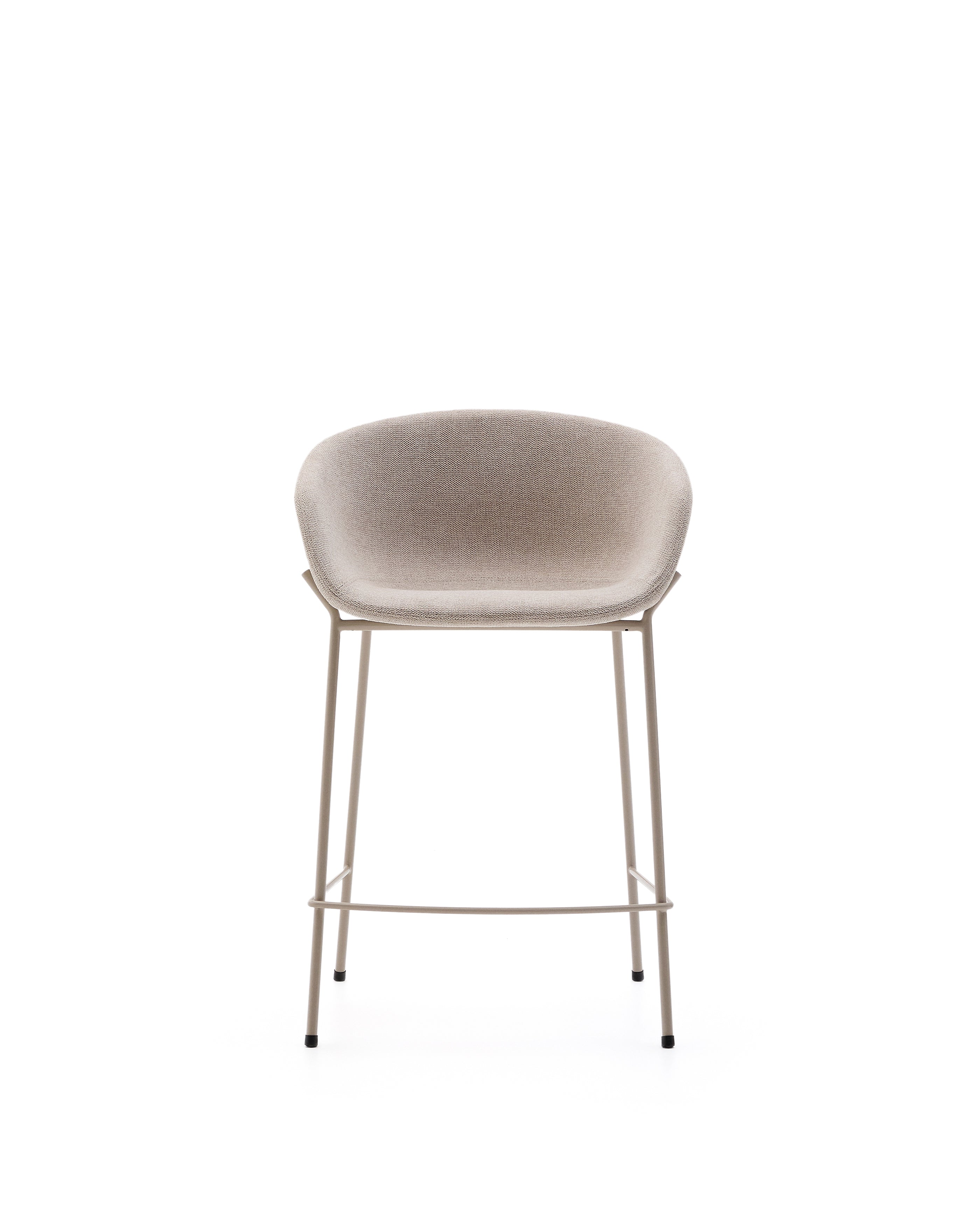 Yvette stool in beige chenille and steel legs in a beige finish, 65 cm high - Product Image