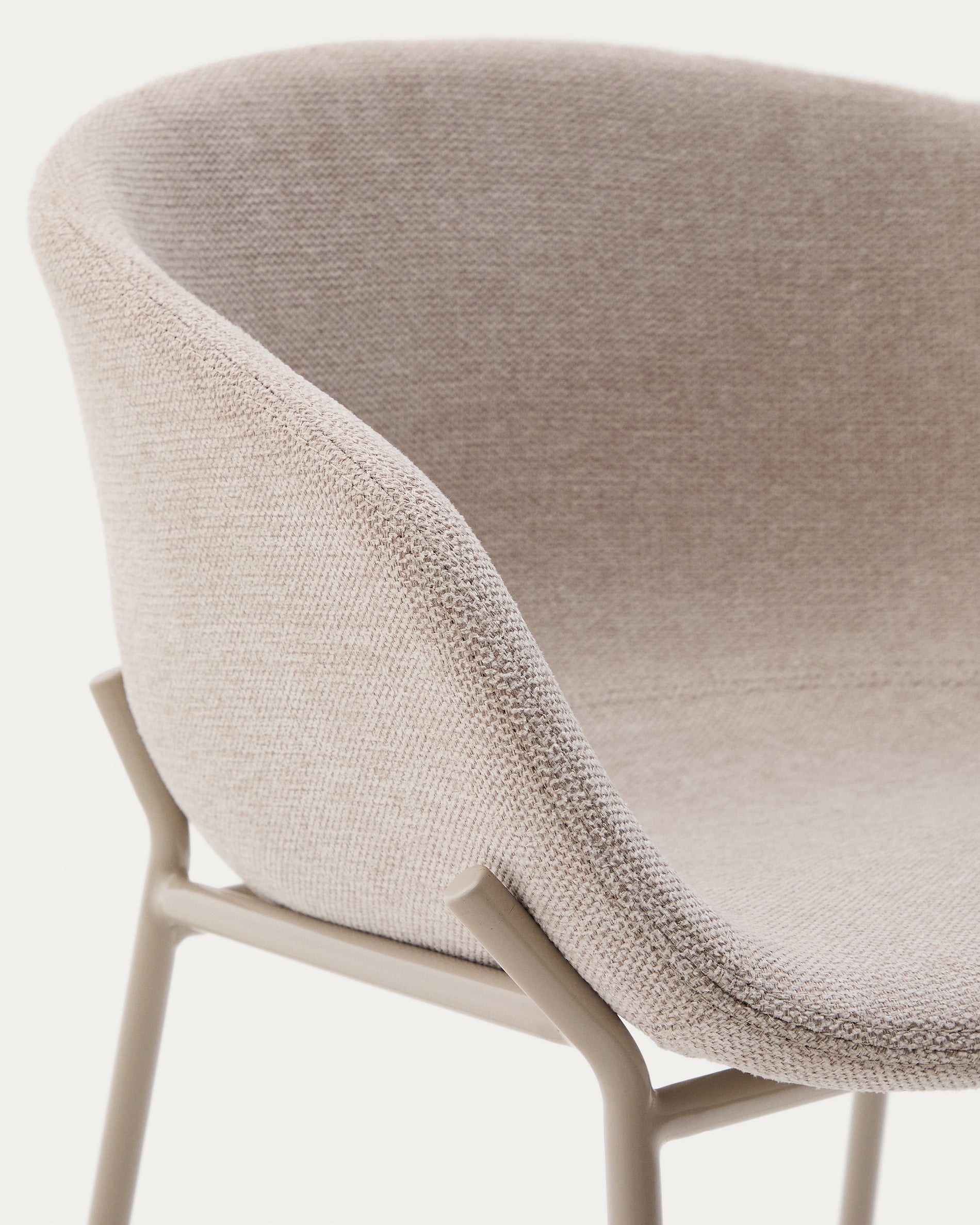 Yvette stool in beige chenille and steel legs in a beige finish, 65 cm high - Detail
