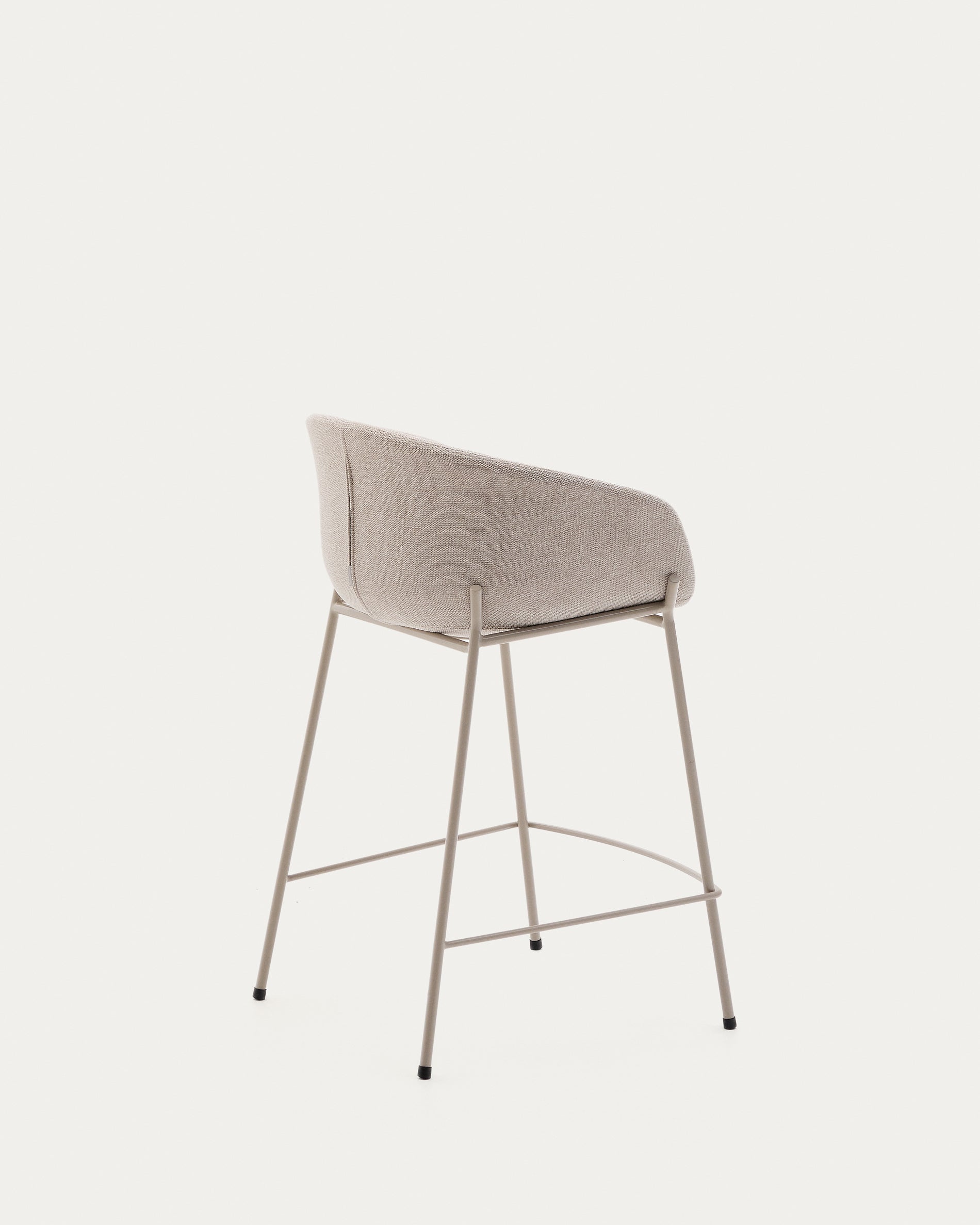 Yvette stool in beige chenille and steel legs in a beige finish, 65 cm high - Product View