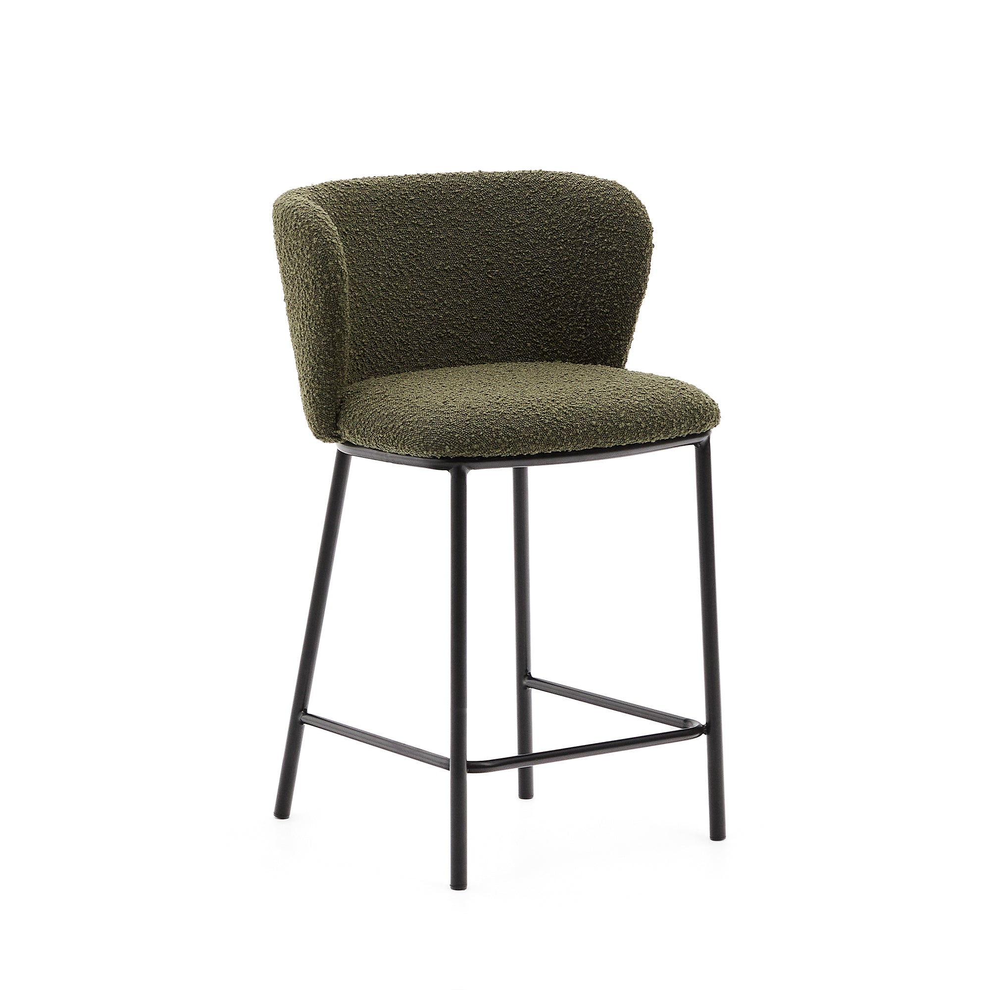 Ciselia stool in green bouclé and black steel, height 65 cm, FSC Mix Credit - Product Image