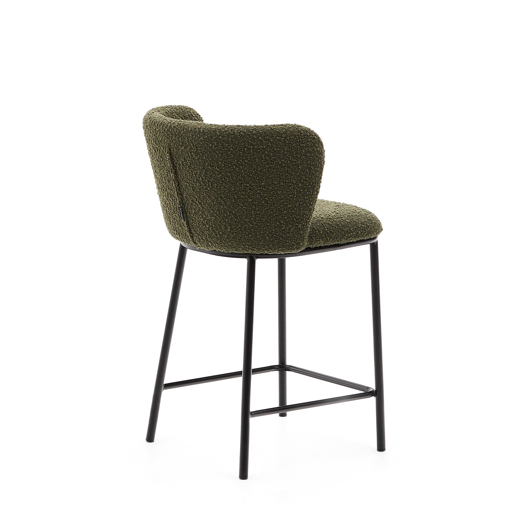 Ciselia stool in green bouclé and black steel, height 65 cm, FSC Mix Credit - Product Image