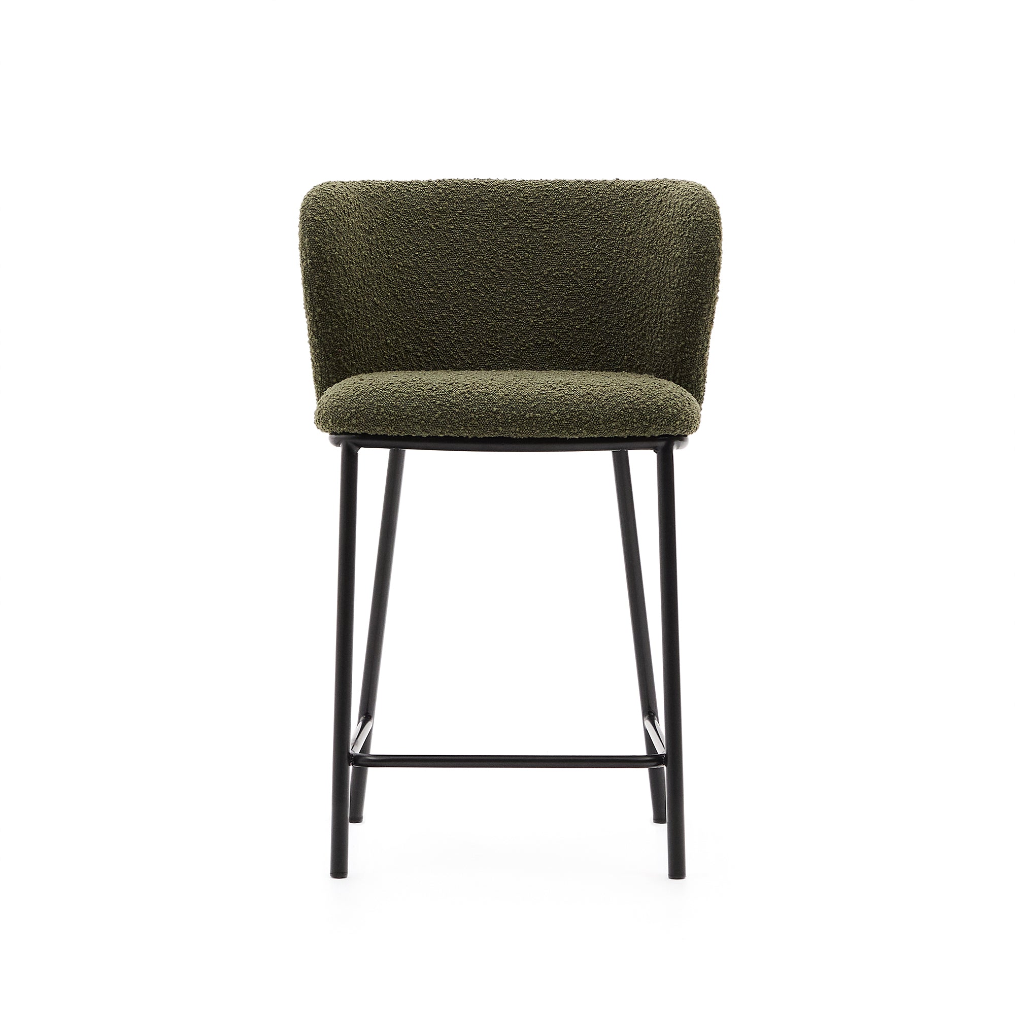 Ciselia stool in green bouclé and black steel, height 65 cm, FSC Mix Credit - Product Image