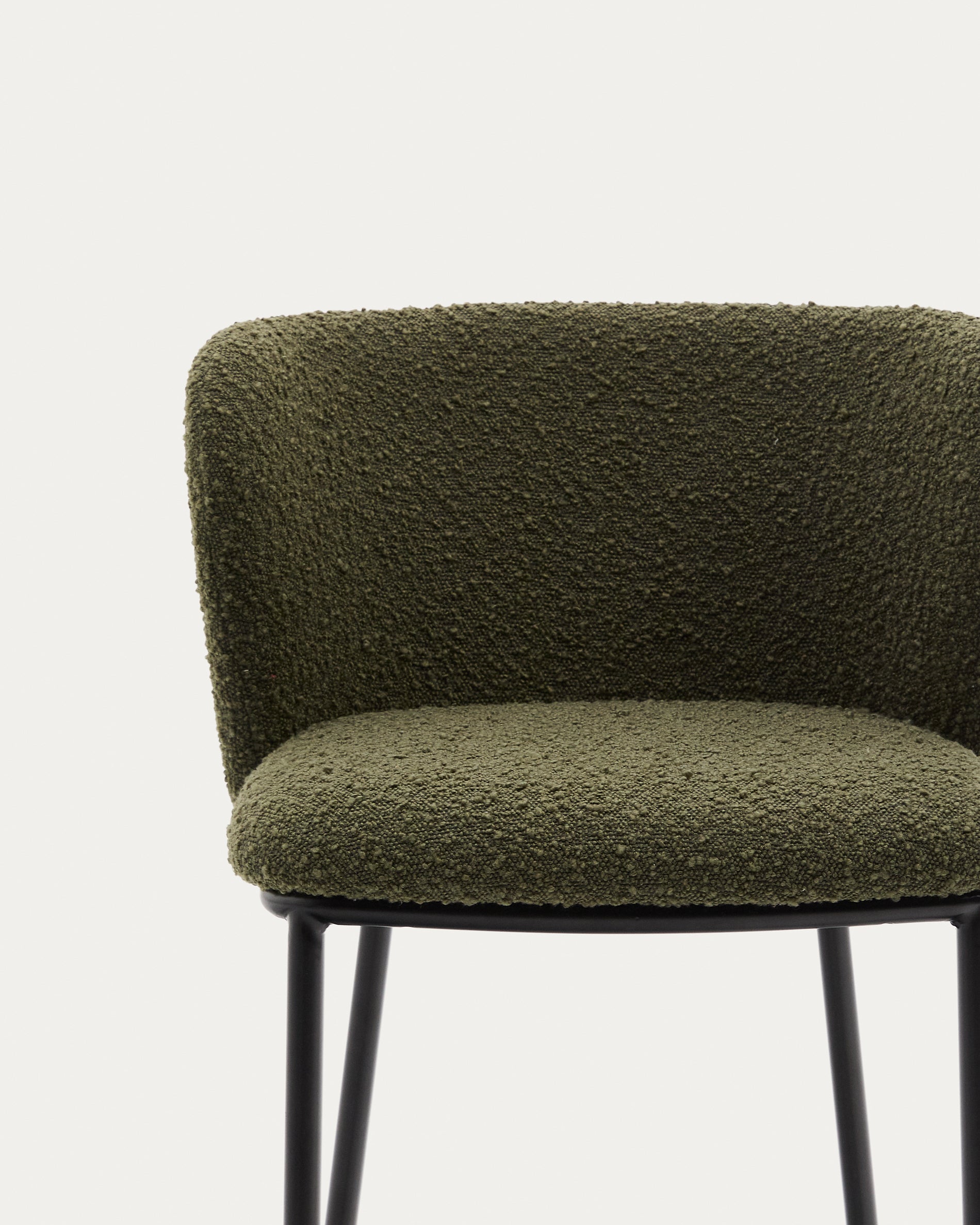 Ciselia stool in green bouclé and black steel, height 65 cm, FSC Mix Credit - Detail