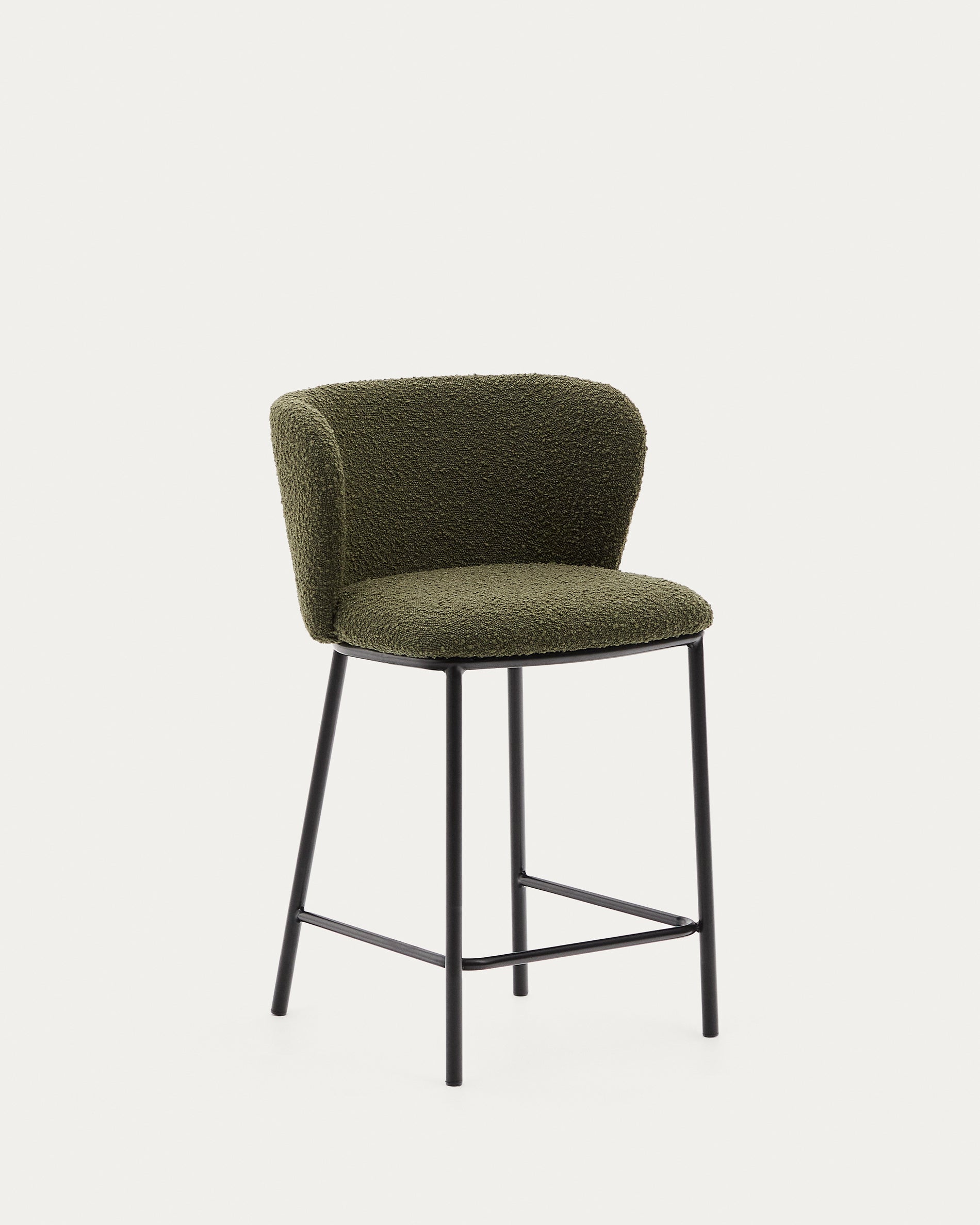 Ciselia stool in green bouclé and black steel, height 65 cm, FSC Mix Credit - Product View