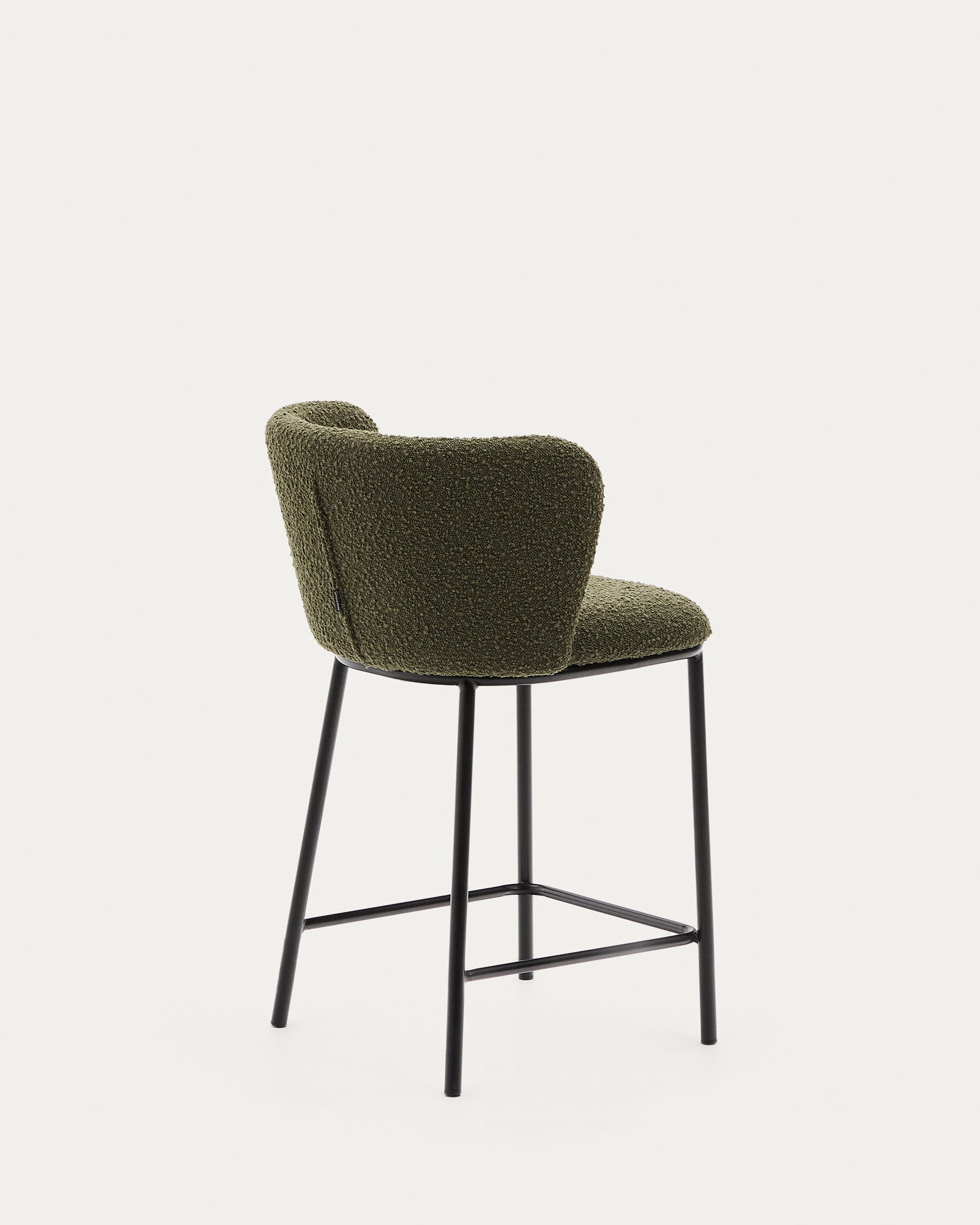 Ciselia stool in green bouclé and black steel, height 65 cm, FSC Mix Credit - Product View