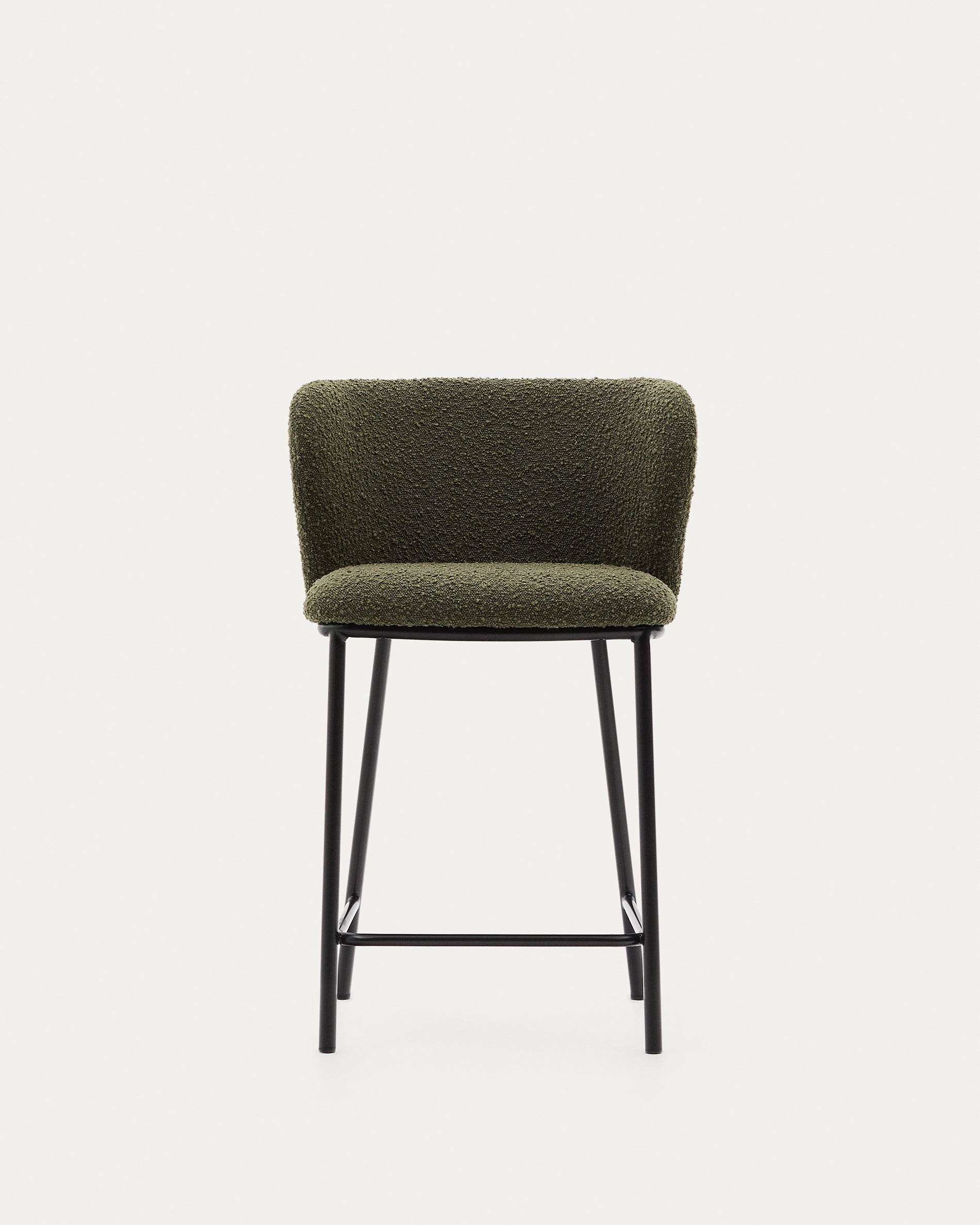 Ciselia stool in green bouclé and black steel, height 65 cm, FSC Mix Credit - Product View