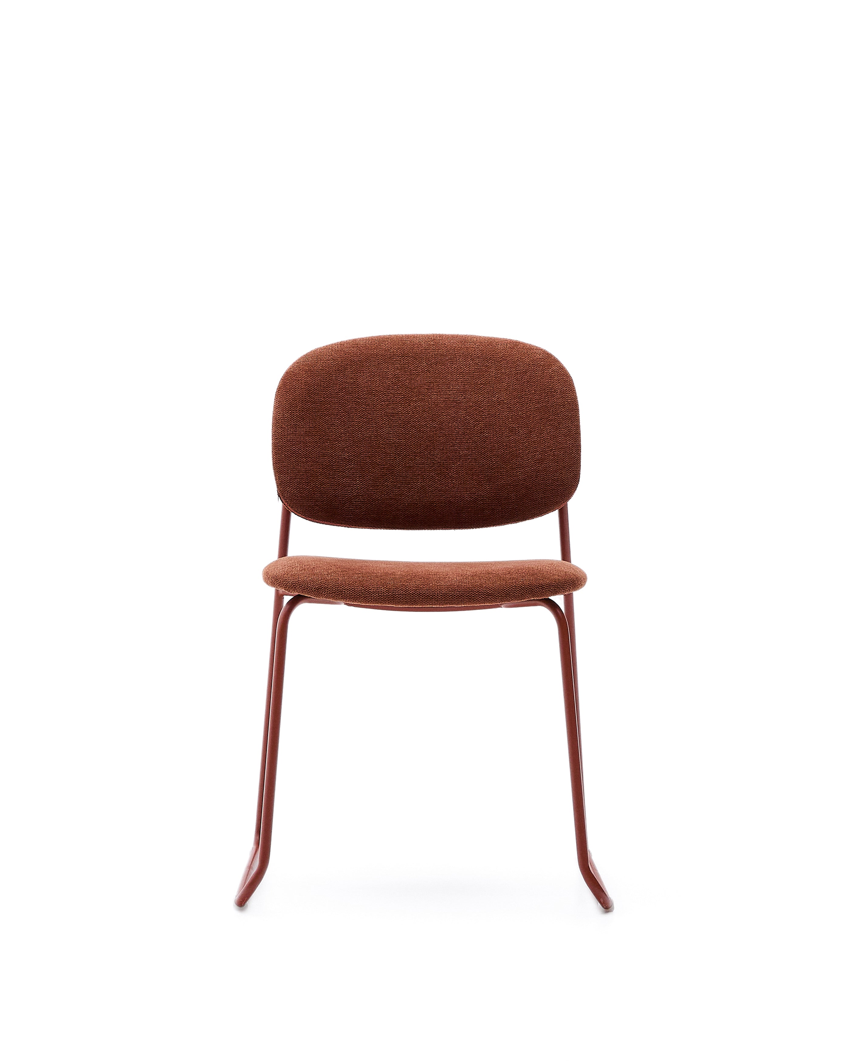 Meli stackable chair in terracotta chenille with terracotta metal legs FSC Mix Credit - Product Image