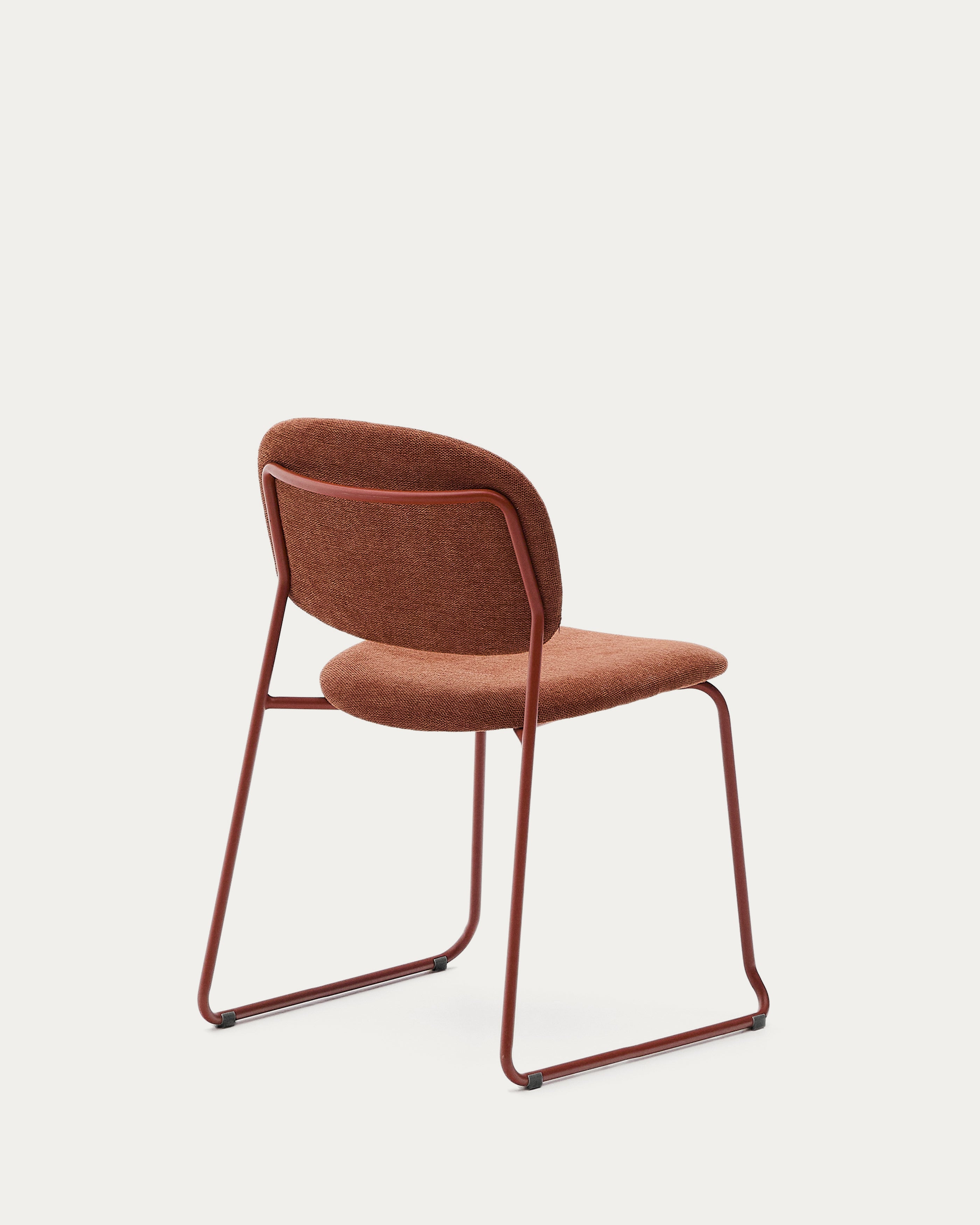 Meli stackable chair in terracotta chenille with terracotta metal legs FSC Mix Credit - Product View