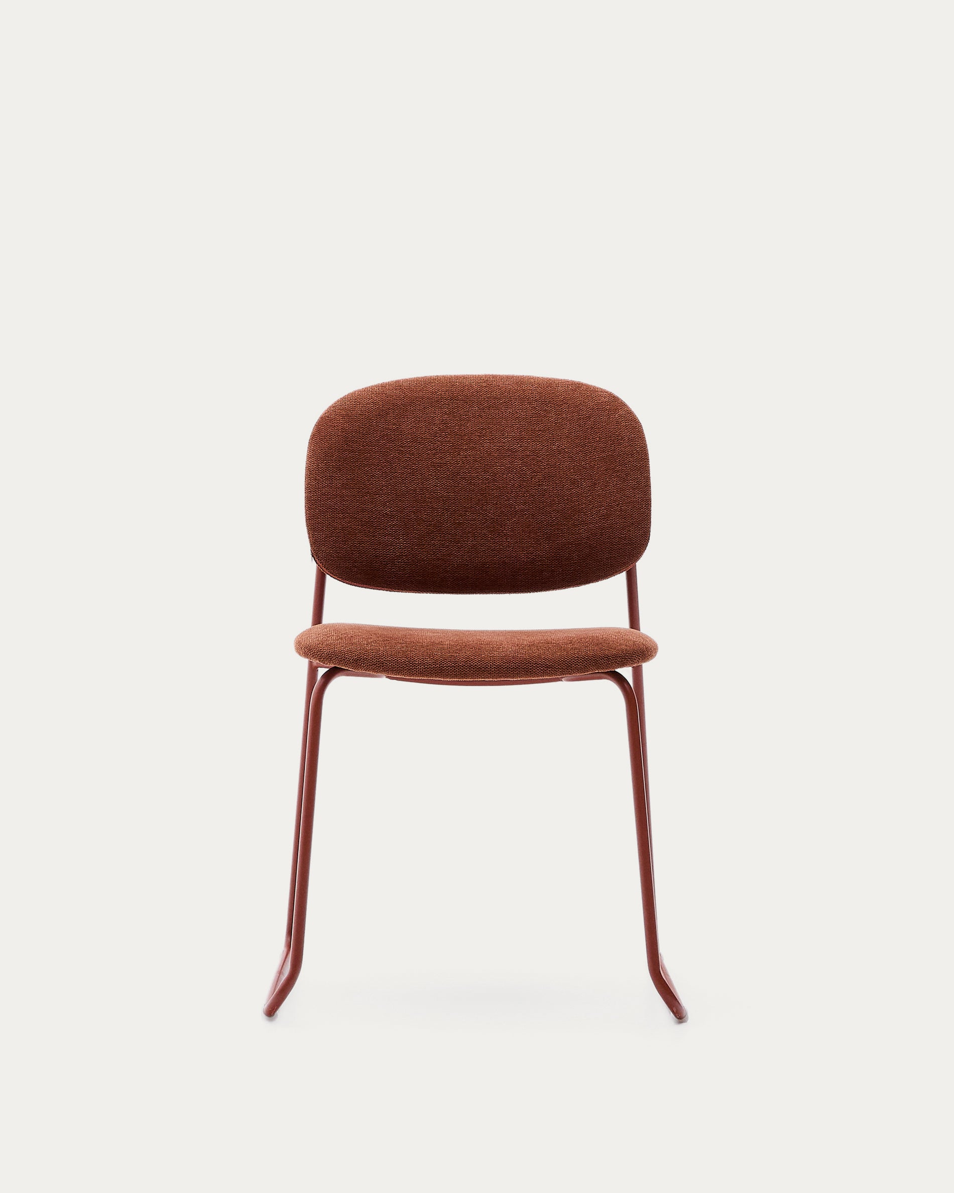 Meli stackable chair in terracotta chenille with terracotta metal legs FSC Mix Credit - Product View
