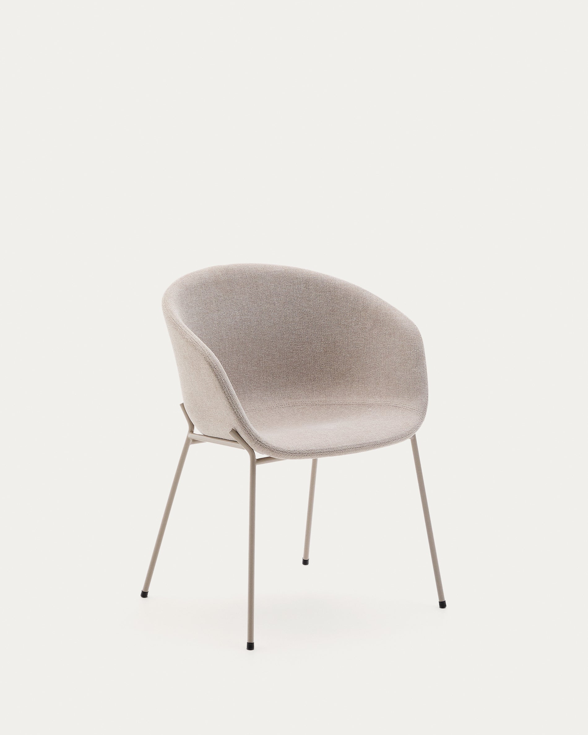 Yvette chair in beige chenille and steel legs in a beige finish - Product View