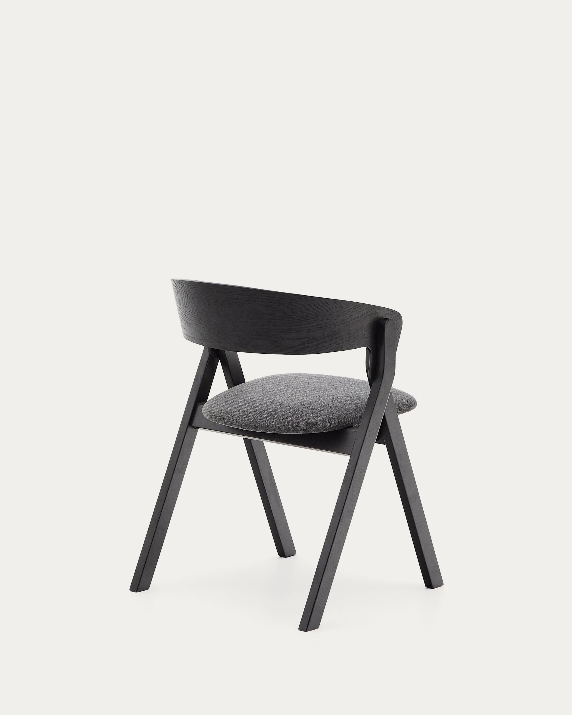 Godia chair in ash veneer with a black finish and grey chenille - Product View