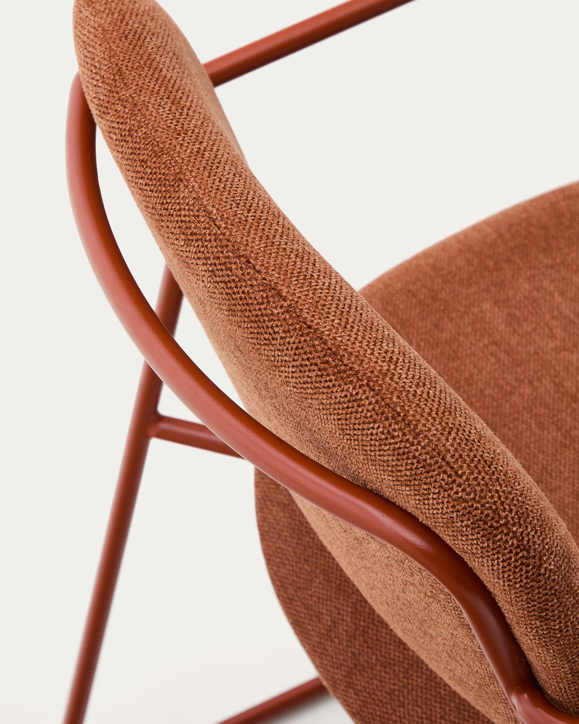 Meli chair in terracotta chenille with terracotta metal frame FSC Mix Credit - Detail