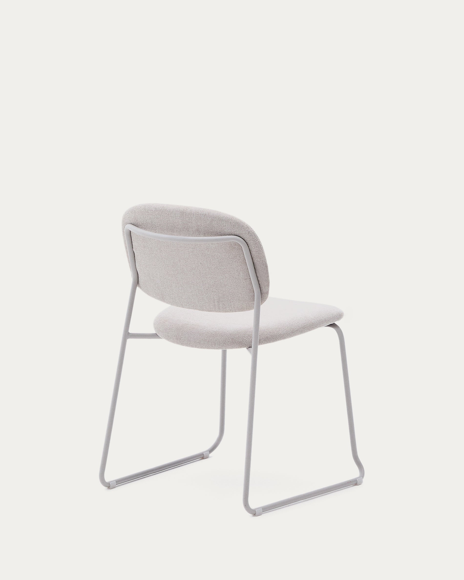Meli stackable chair in beige chenille with beige metal legs FSC Mix Credit