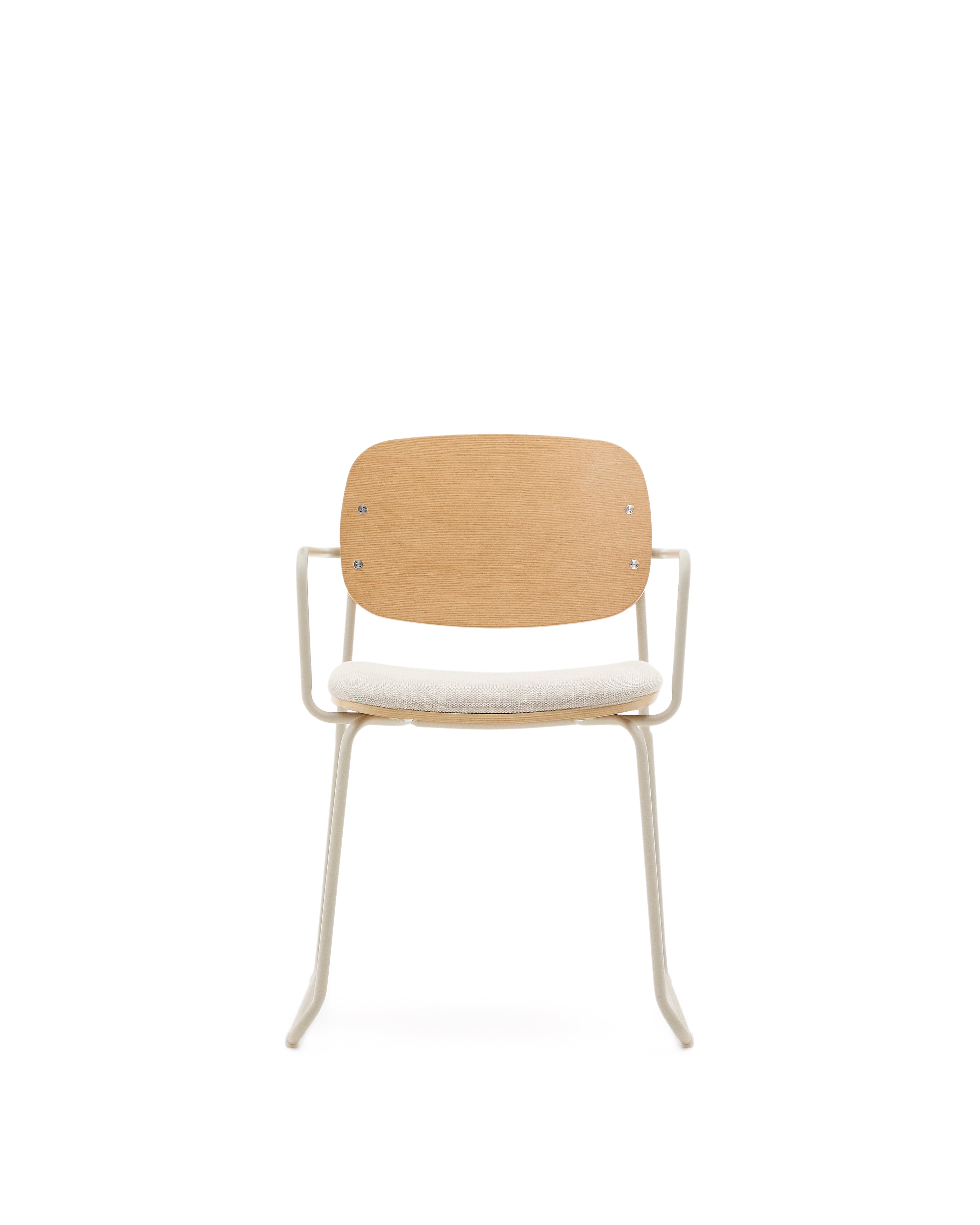 Meli chair in ash veneer with beige chenille seat and beige metal structure FSC Mix Credit - Product Image