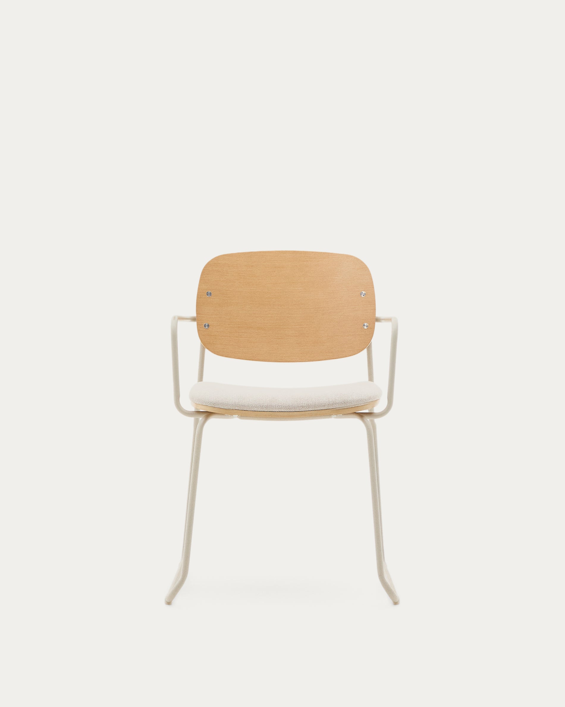 Meli chair in ash veneer with beige chenille seat and beige metal structure FSC Mix Credit - Product View