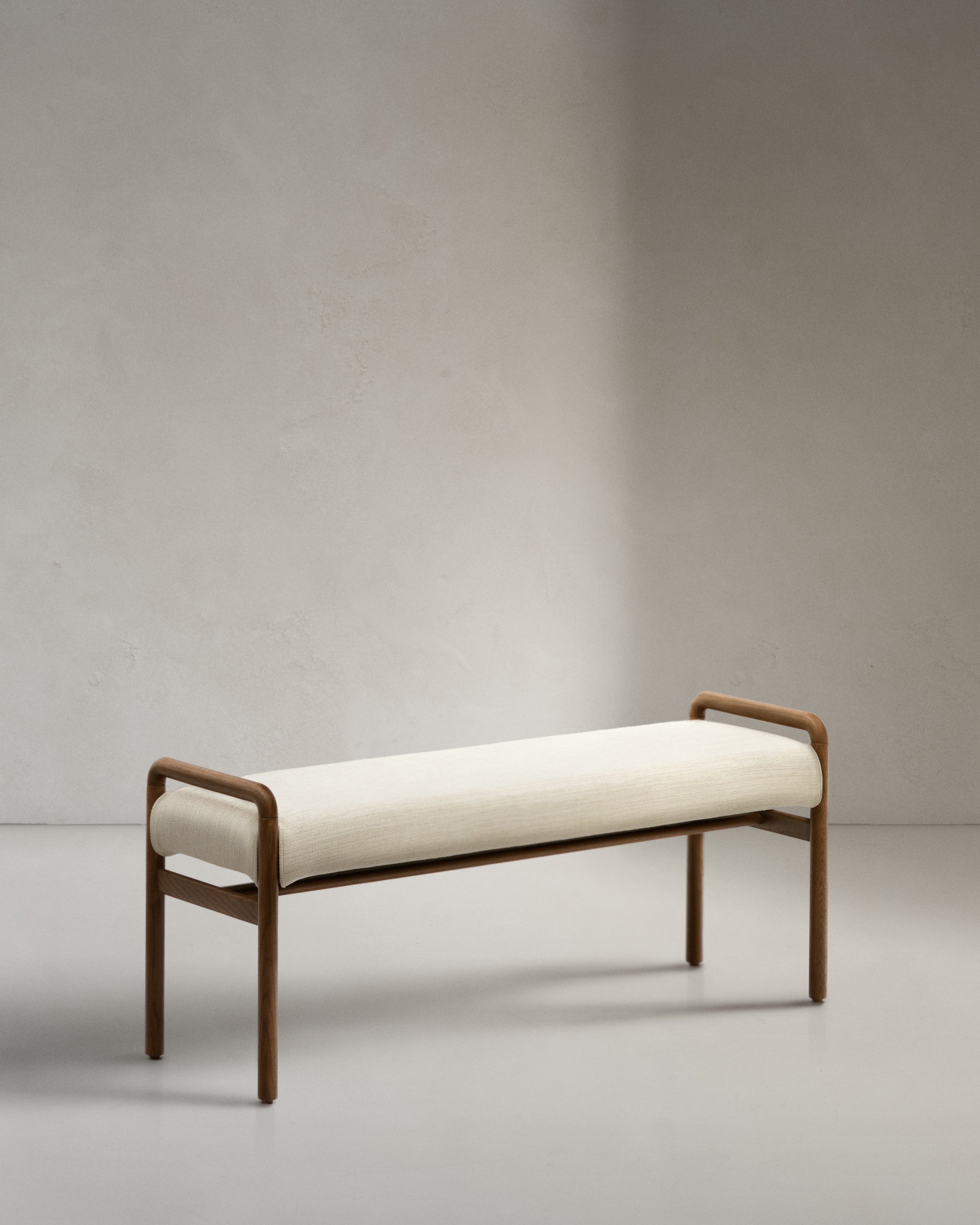 Macaret bench with removable cover solid oak wood with walnut finish 120 cm FSC Mix Credit - Product View
