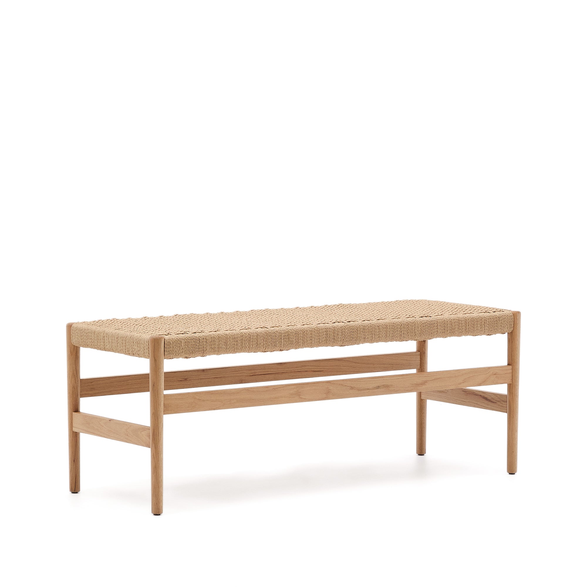 Zaide bench made of solid oak wood in a natural finish and rope cord seat, 120 cm, FSC 100% - Product Image