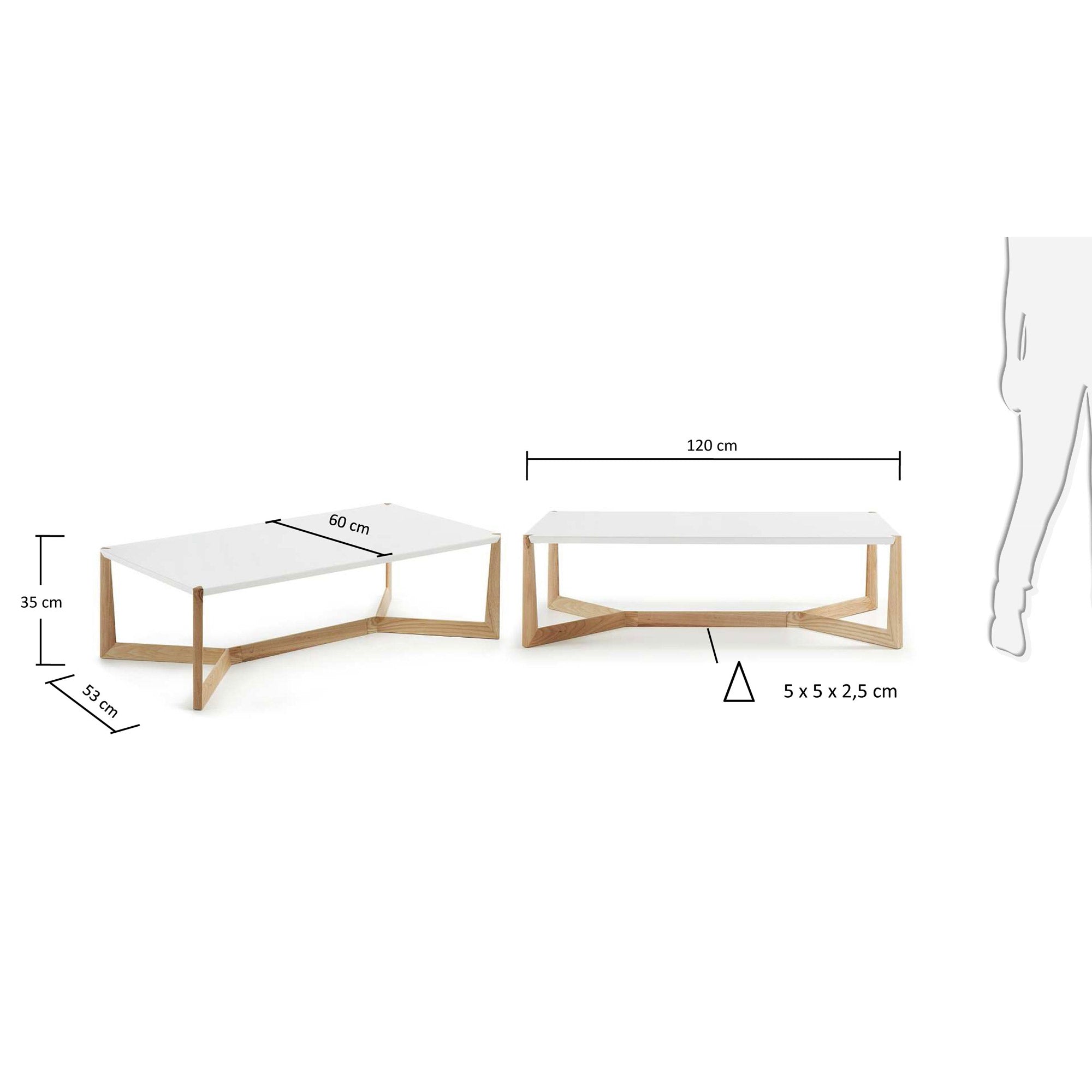 White and ash Quatro coffee table 120 x 60 cm - Measurements