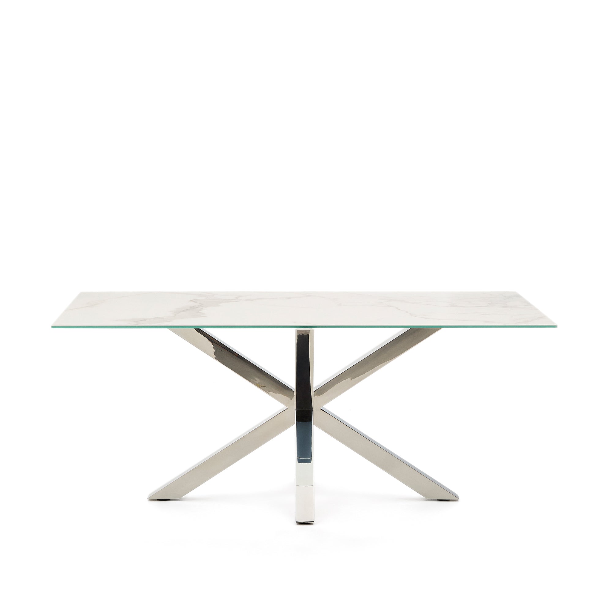 Argo table in white Kalos porcelain and stainless steel legs, 180 x 100 cm - Product Image