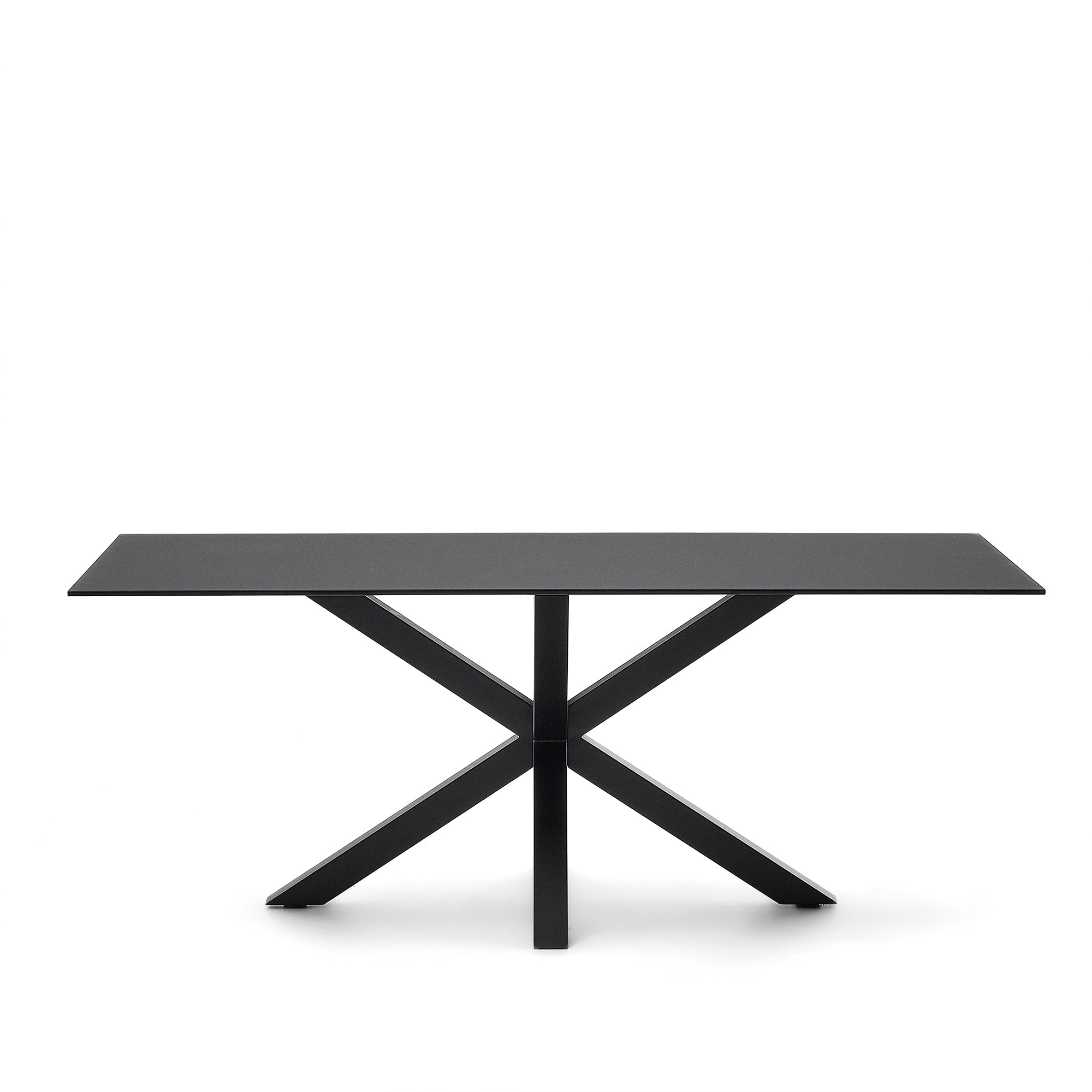 Argo table with black glass and black steel legs 200 x 100 cm - Product Image