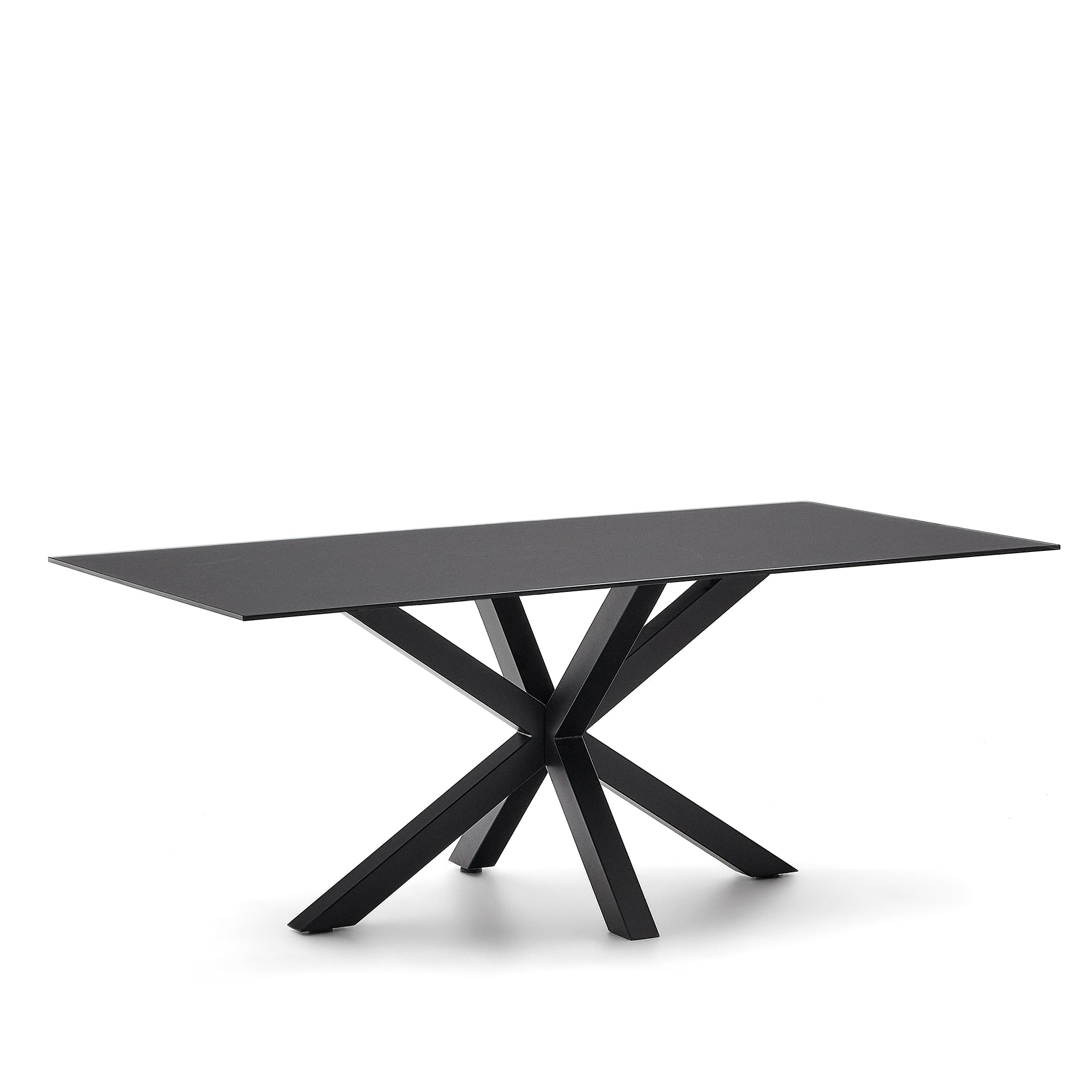 Argo table with black glass and black steel legs 200 x 100 cm - Product Image
