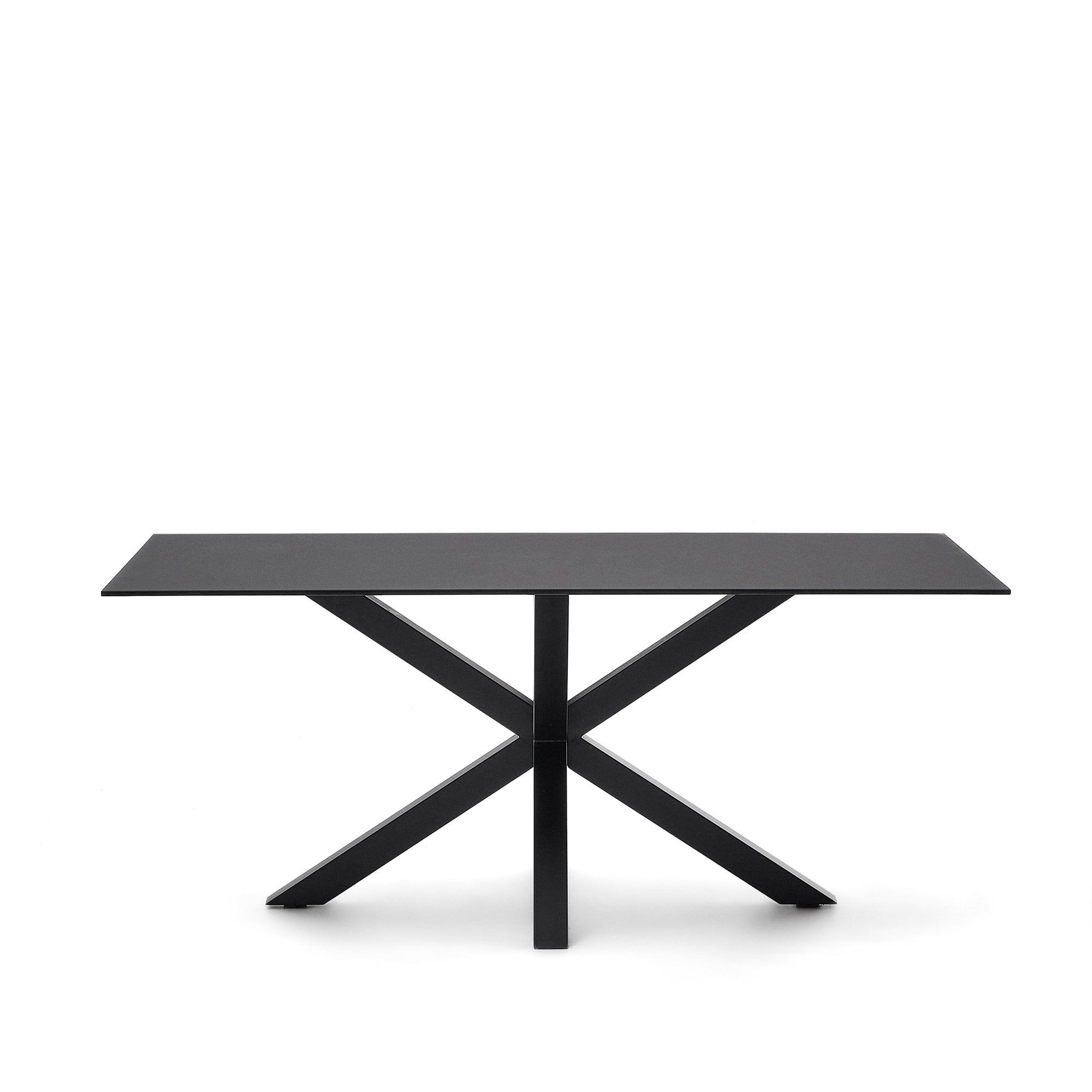 Argo table with black glass and black steel legs 180 x 190 cm - Product Image