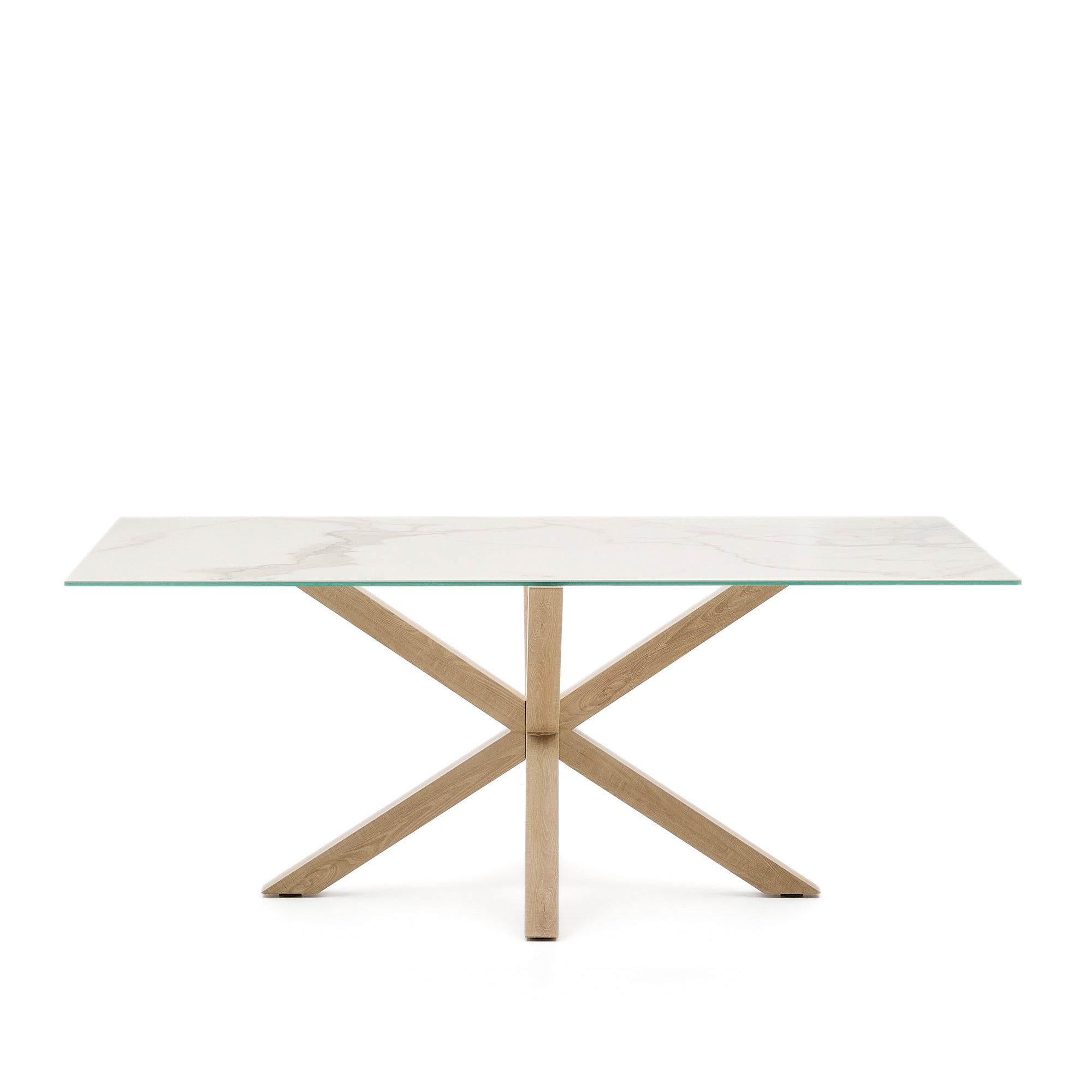 Argo porcelán asztal fehérben acél fa hatású lábakkal 200 x 100 cm