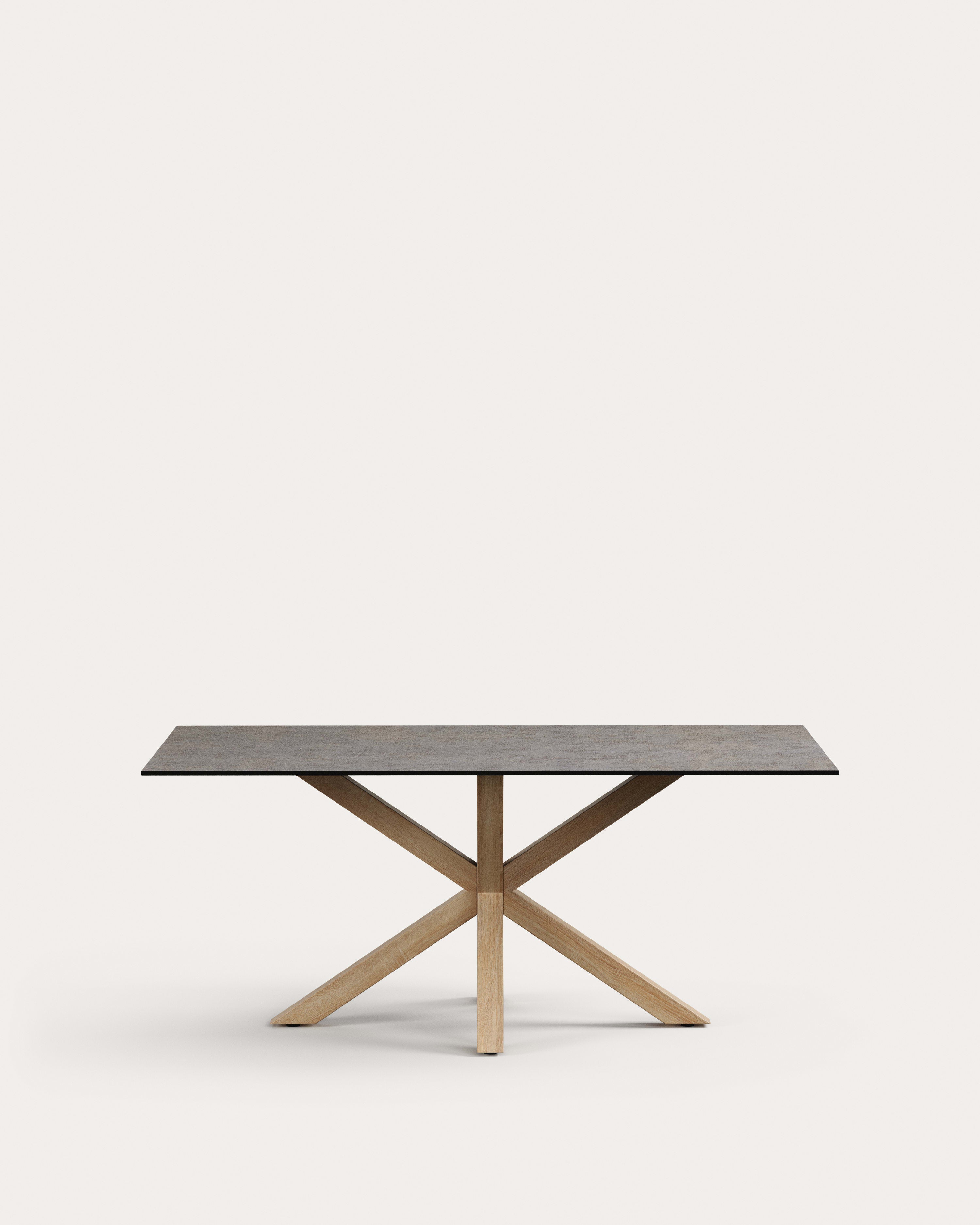 Argo table in Iron Moss porcelain and wood-effect steel legs, 180 x 100 cm - Product View