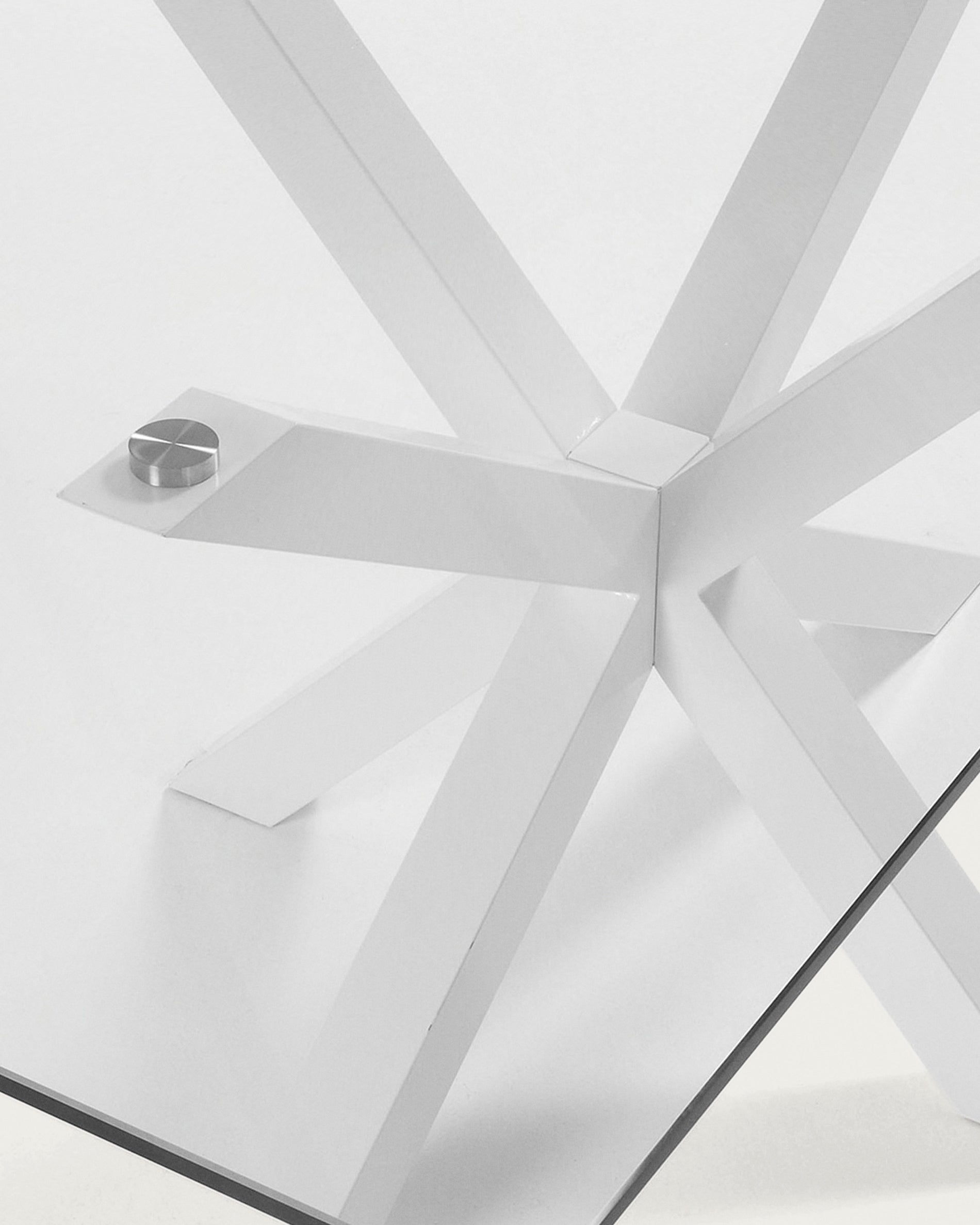 Argo glass table with steel legs with white finish 160 x 90 cm - Detail