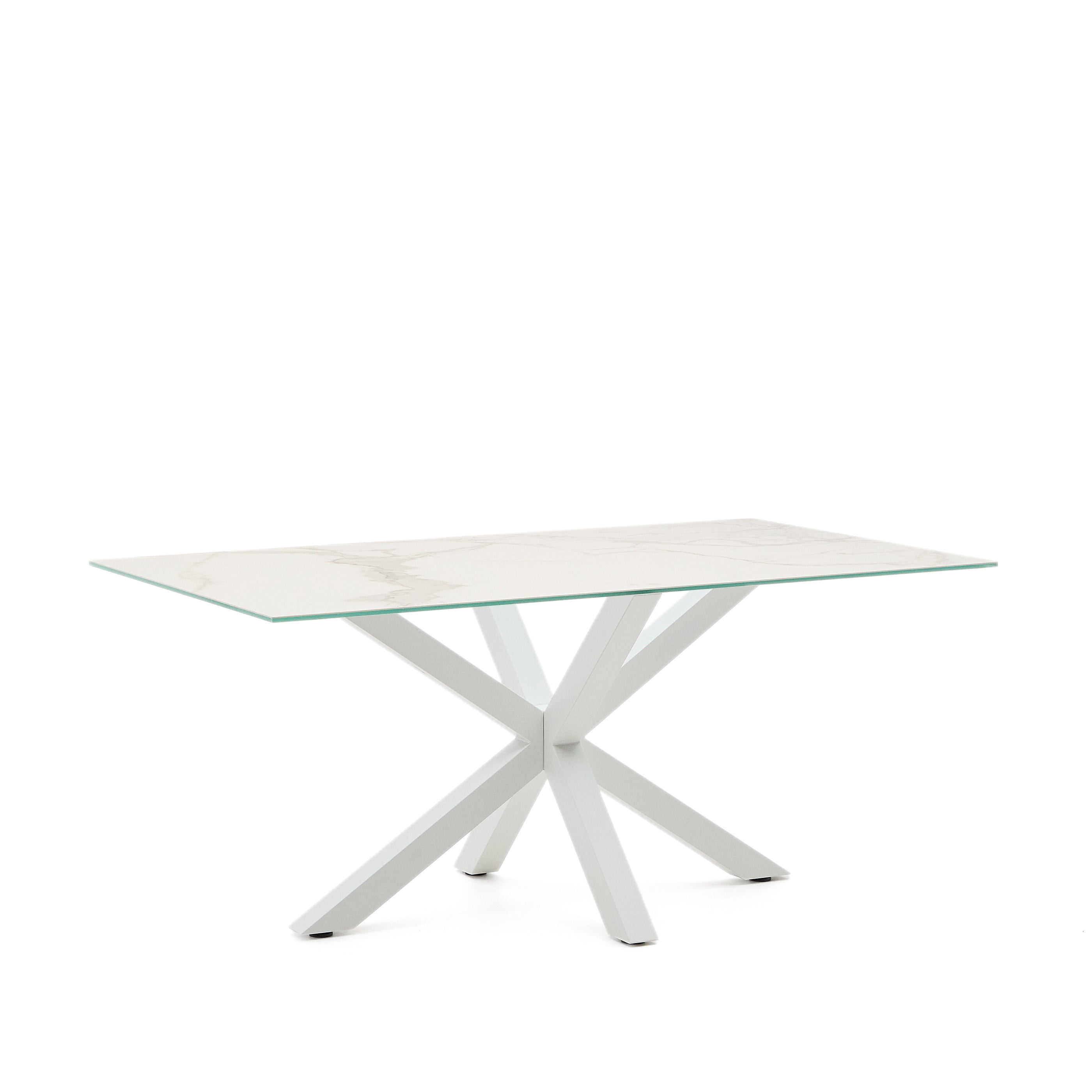 Argo asztal fehér Kalos porcelánból és acél lábakkal fehér befejezéssel, 160 x 90 cm