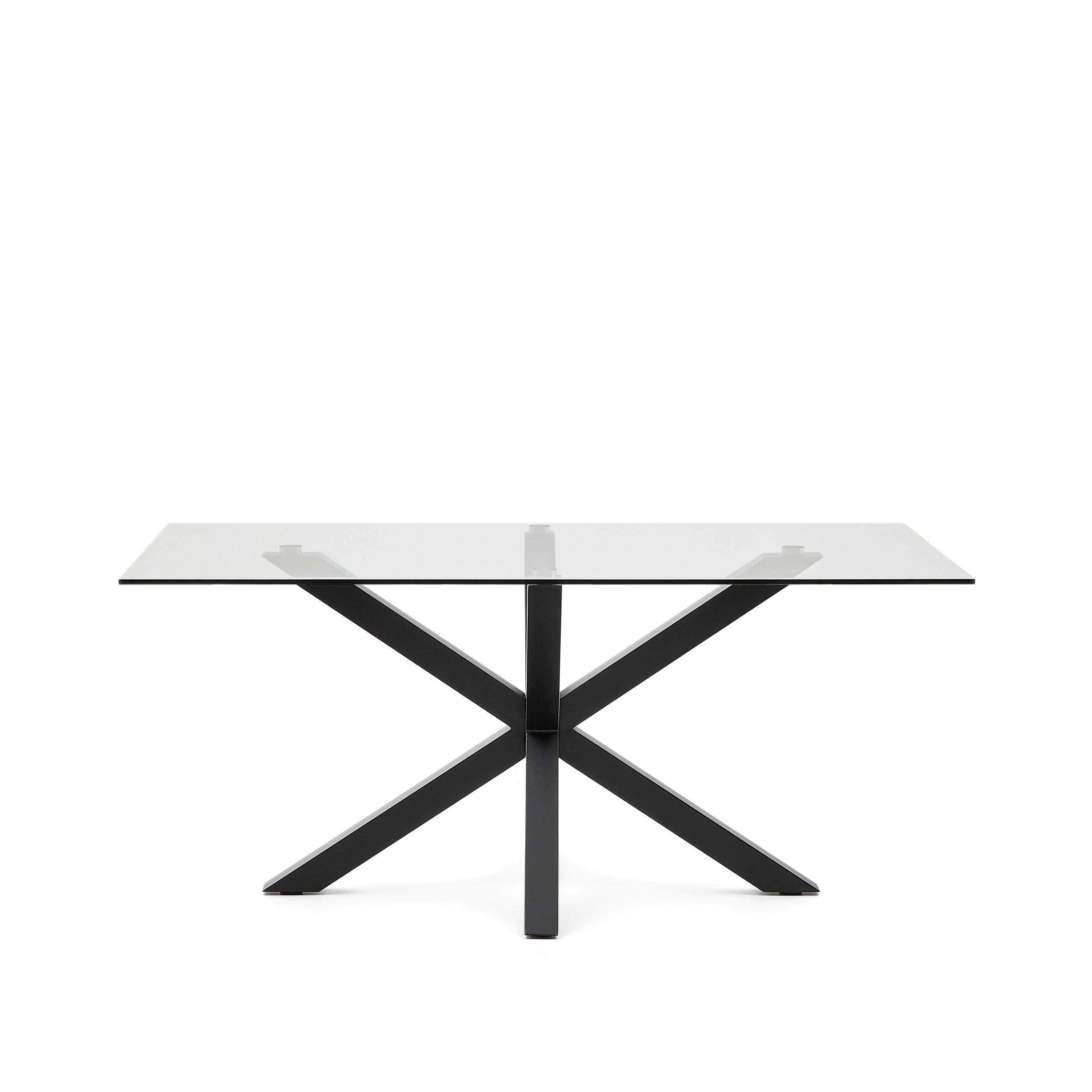 Argo glass table with steel legs with black finish 160 (90) x 90 cm - Product Image
