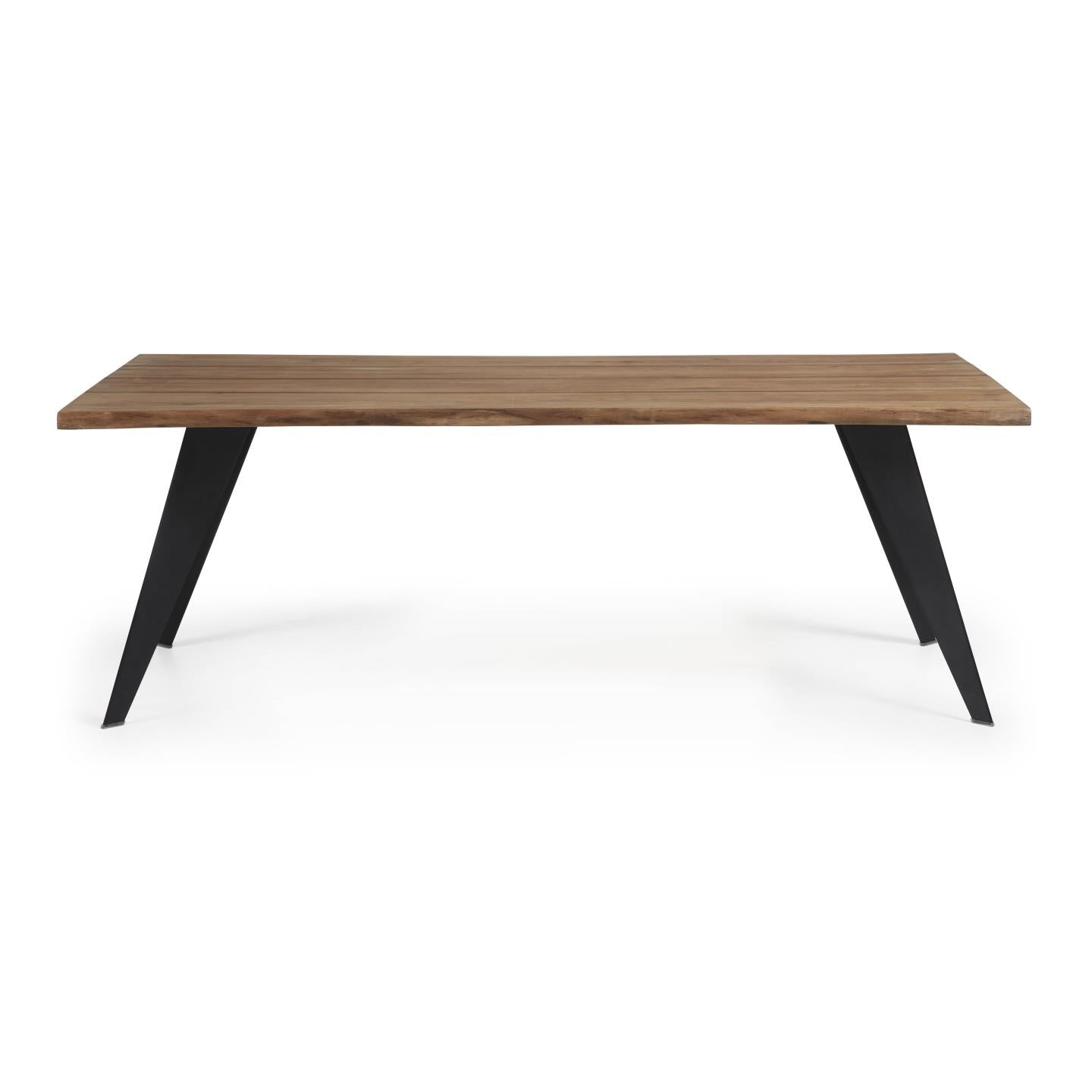 Koda oak veneer table with a distressed finish and black steel legs, 180 x 100 cm - Product Image