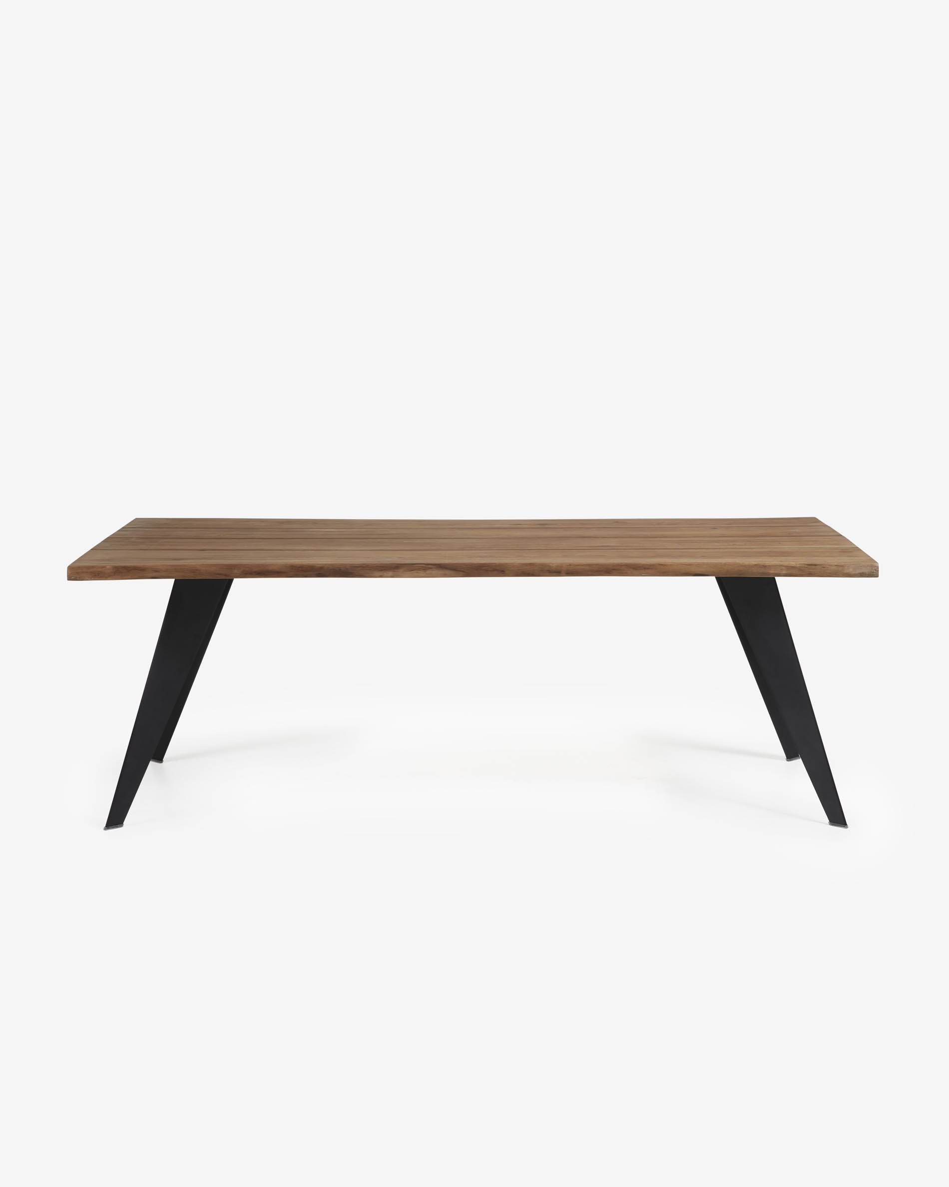 Koda oak veneer table with a distressed finish and black steel legs, 180 x 100 cm - Product View