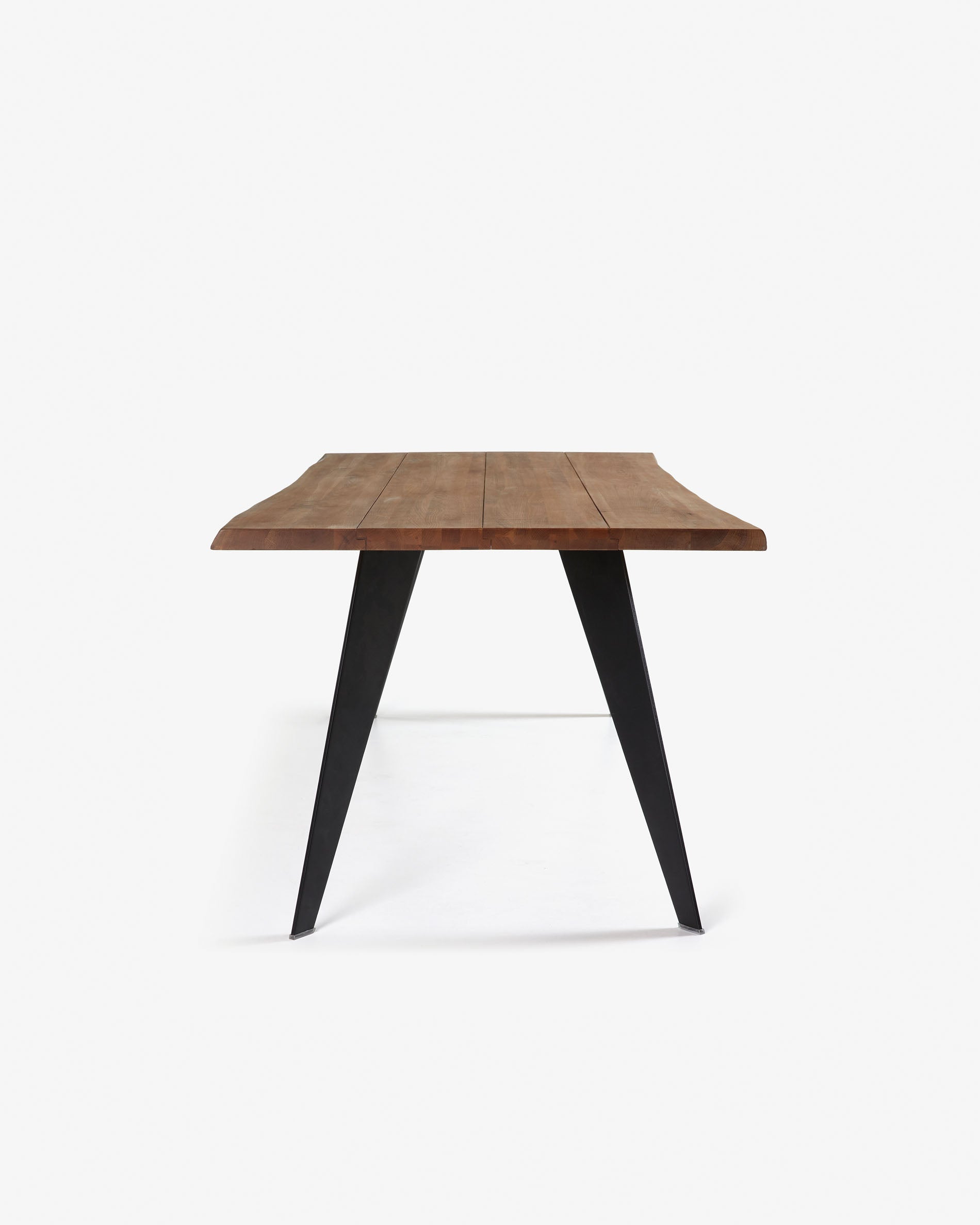 Koda oak veneer table with a distressed finish and black steel legs, 180 x 100 cm - Product View