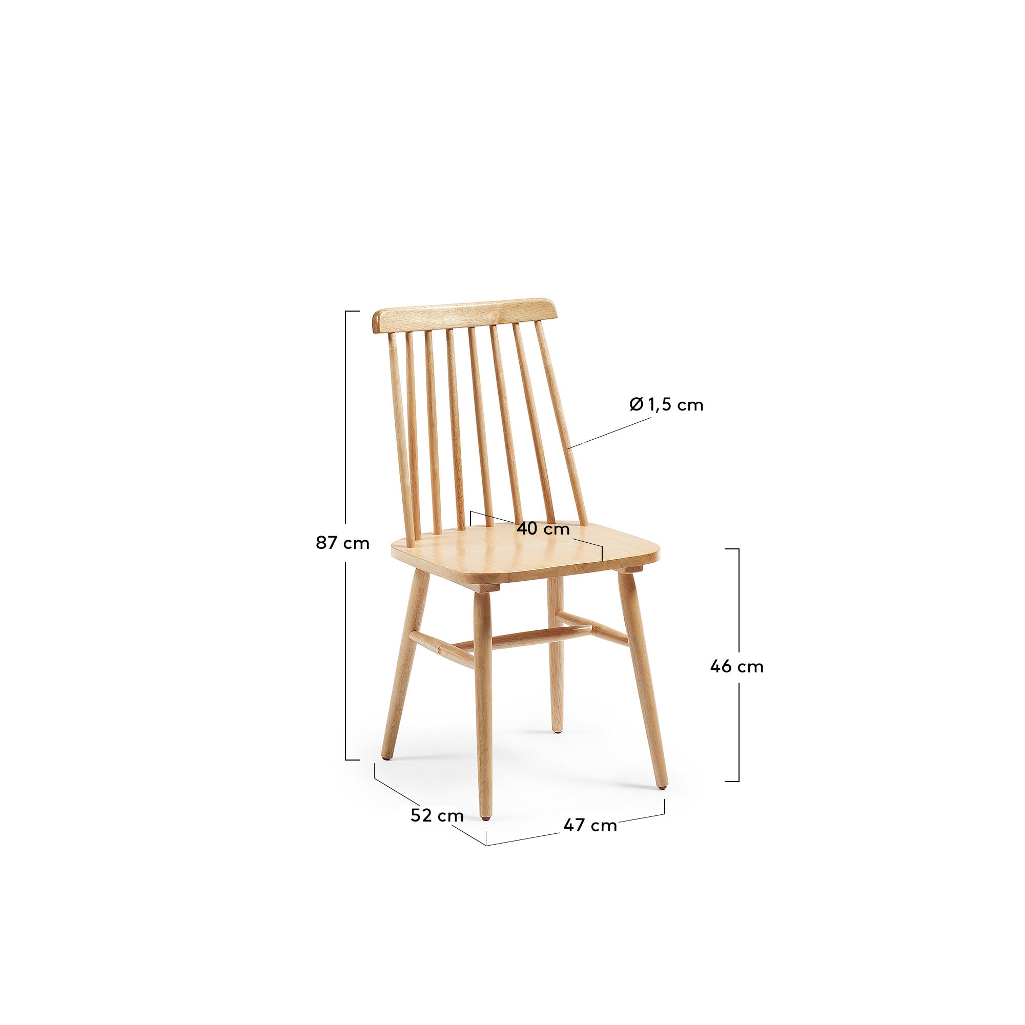 Tressia MDF and solid rubber wood chair with natural lacquer - Measurements