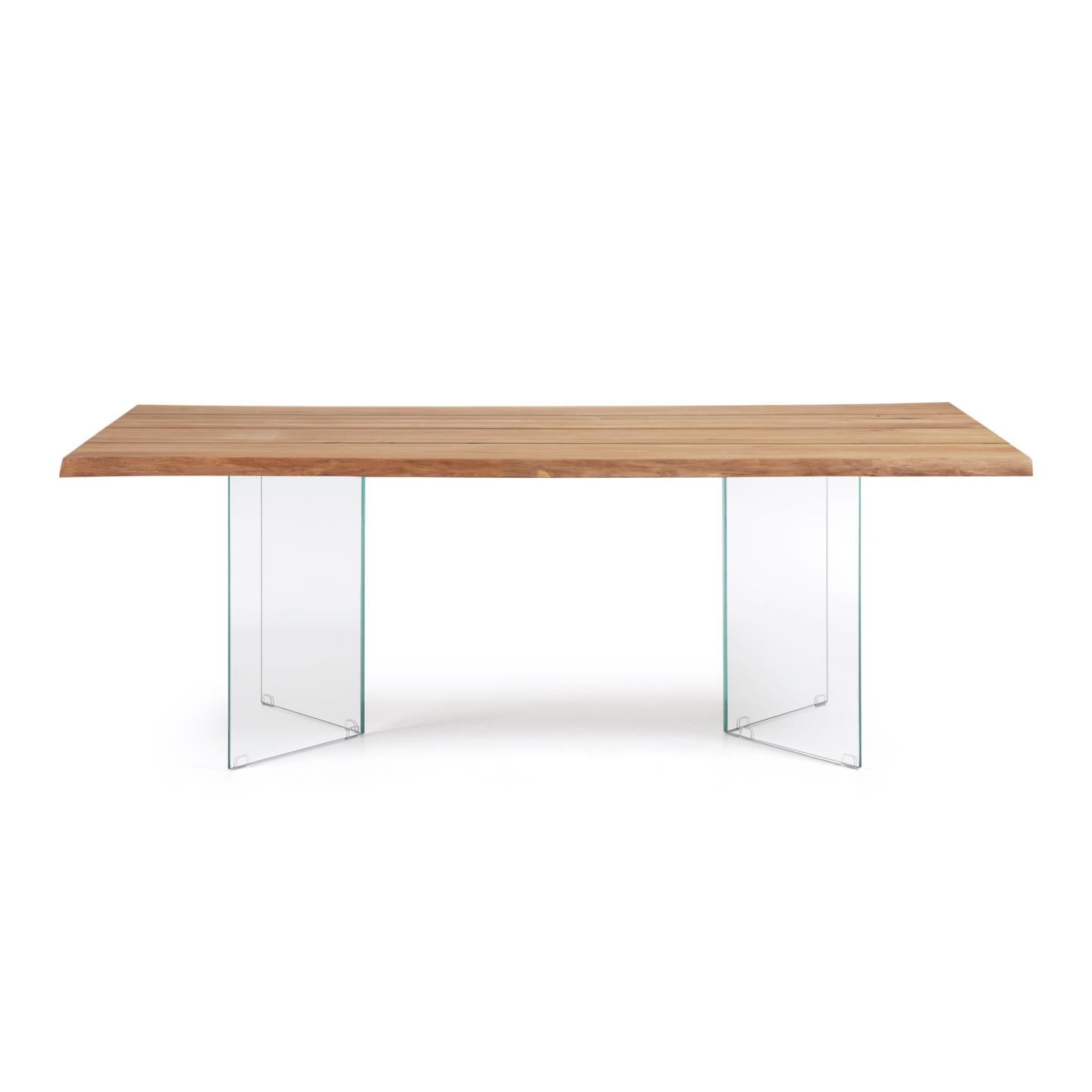 Lotty oak veneer table wit a natural finish and glass legs, 220 x 100 cm - Product Image