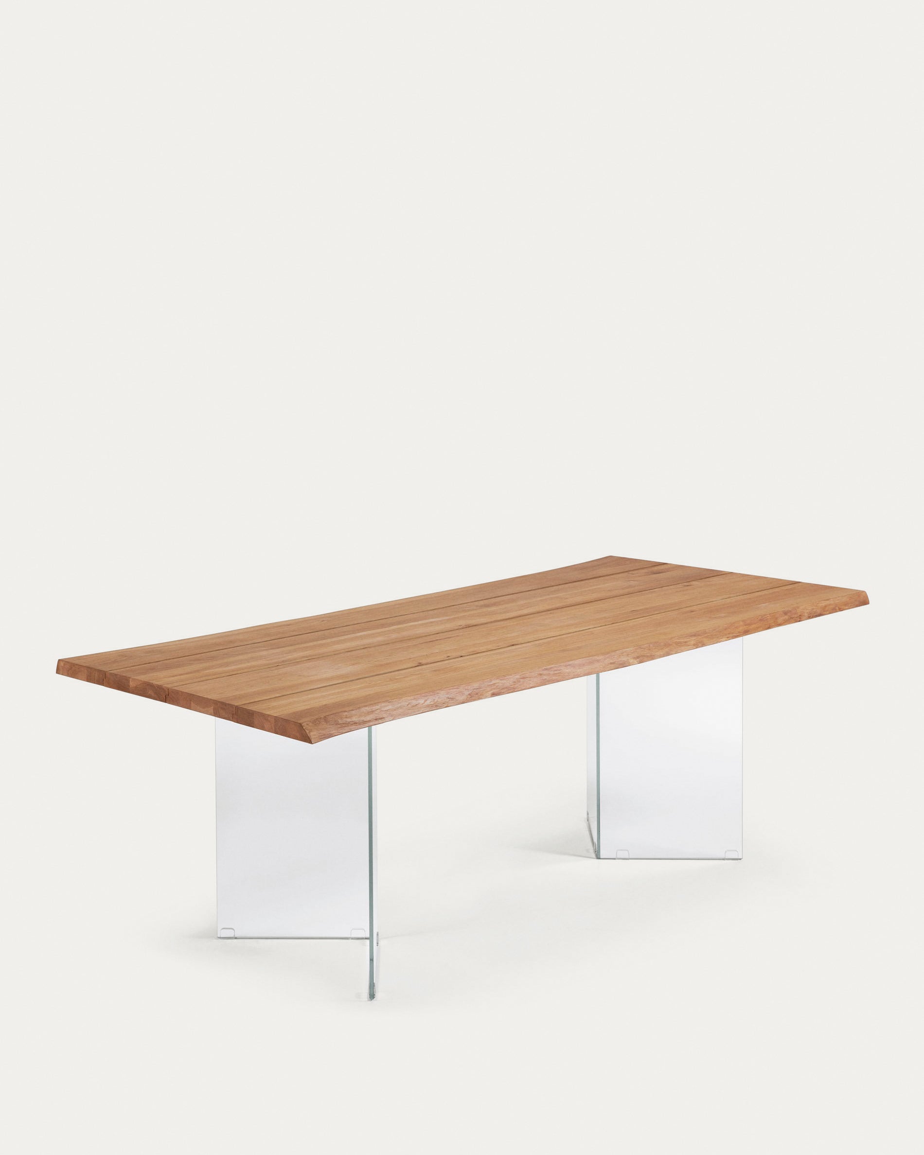Lotty oak veneer table wit a natural finish and glass legs, 220 x 100 cm - Product View