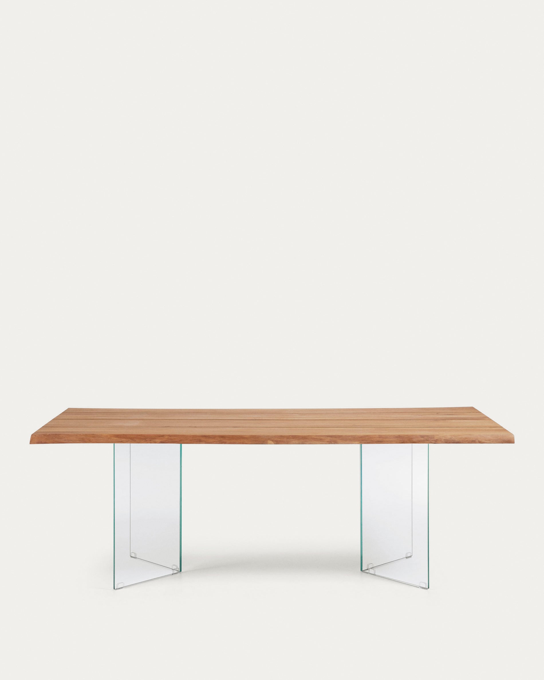 Lotty oak veneer table wit a natural finish and glass legs, 220 x 100 cm - Product View