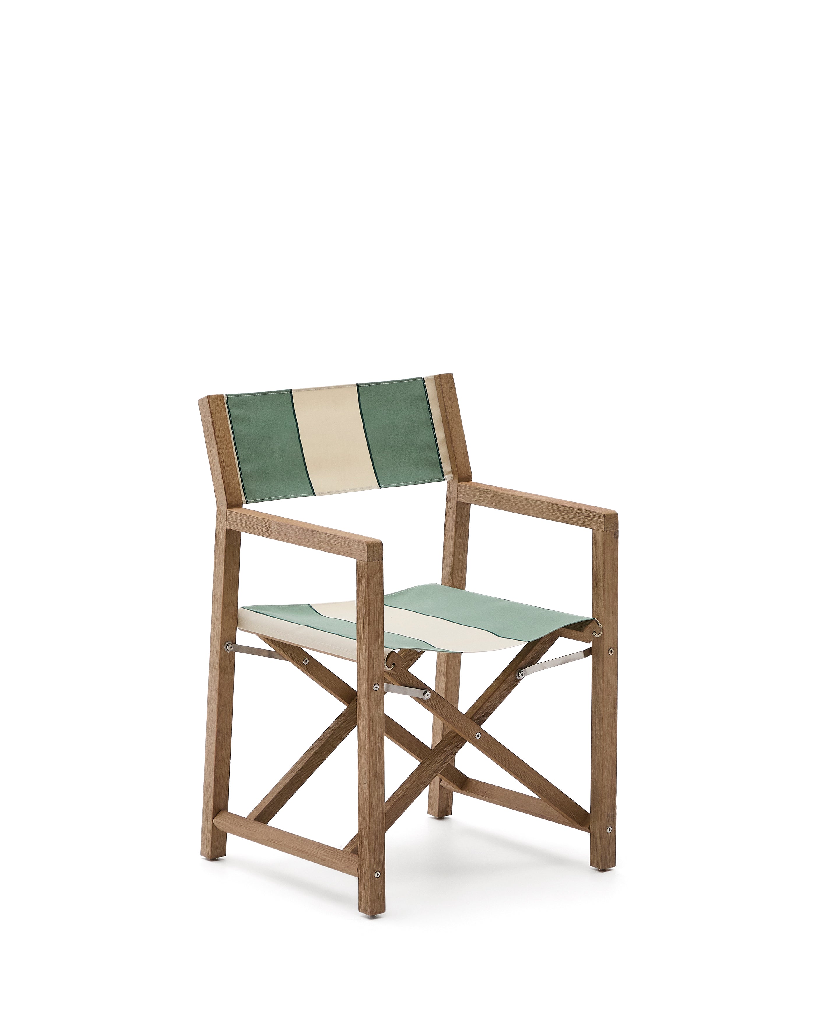 Vilara green and beige striped outdoor folding chair made of FSC 100% solid acacia wood - Product Image